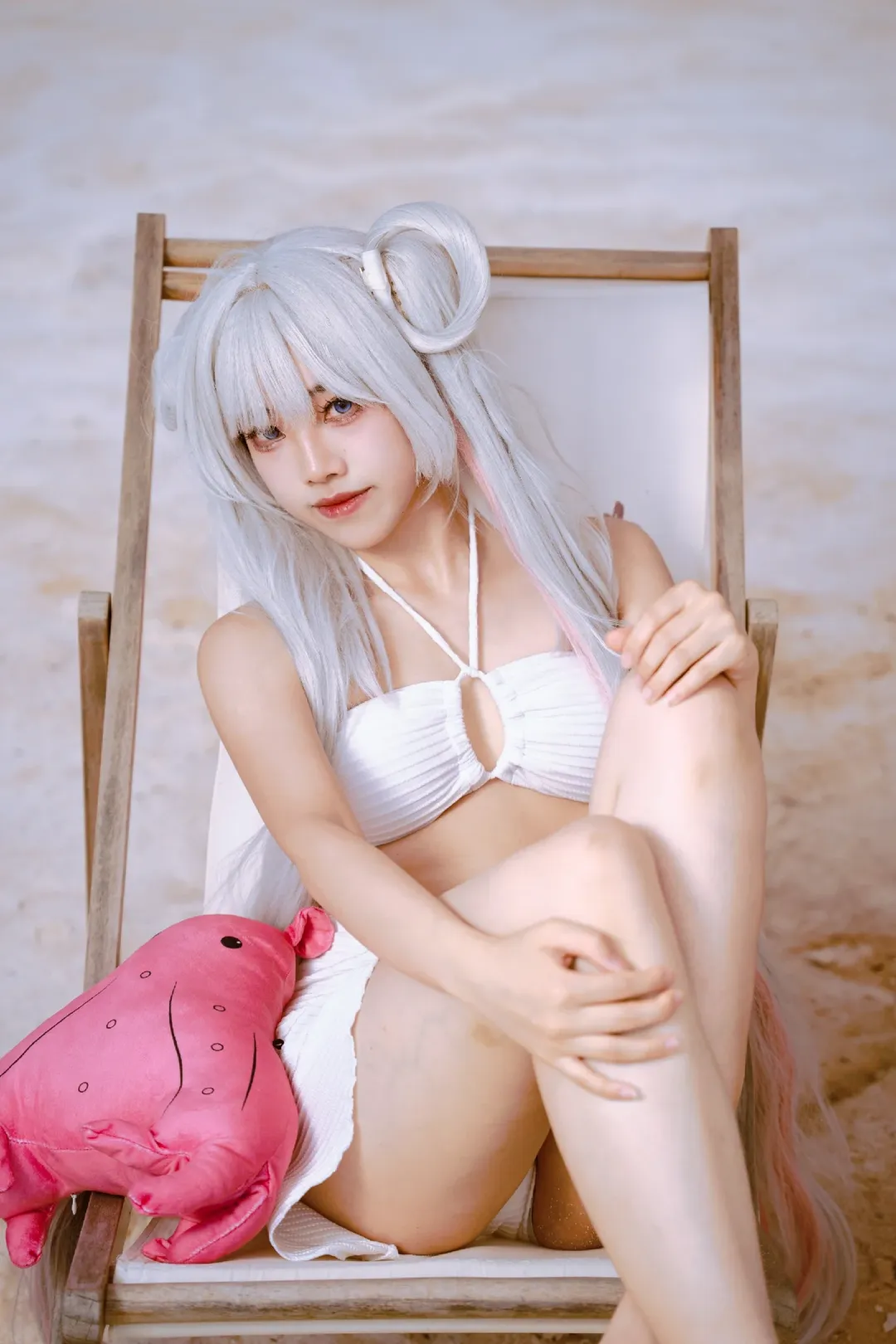 Anime-style fashion, Cosmic Princess Kaguya!, Swimsuit cosplay, Beach photoshoot, Yachiyo cosplay