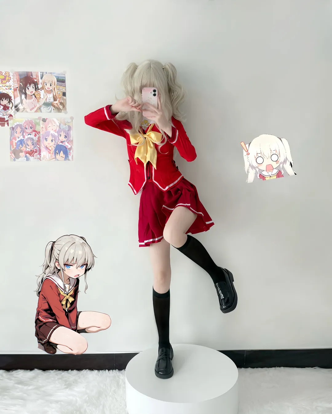 Cosplay outfit, Anime style try-on, Nao Tomori cosplay, Charlotte, Red and white uniform