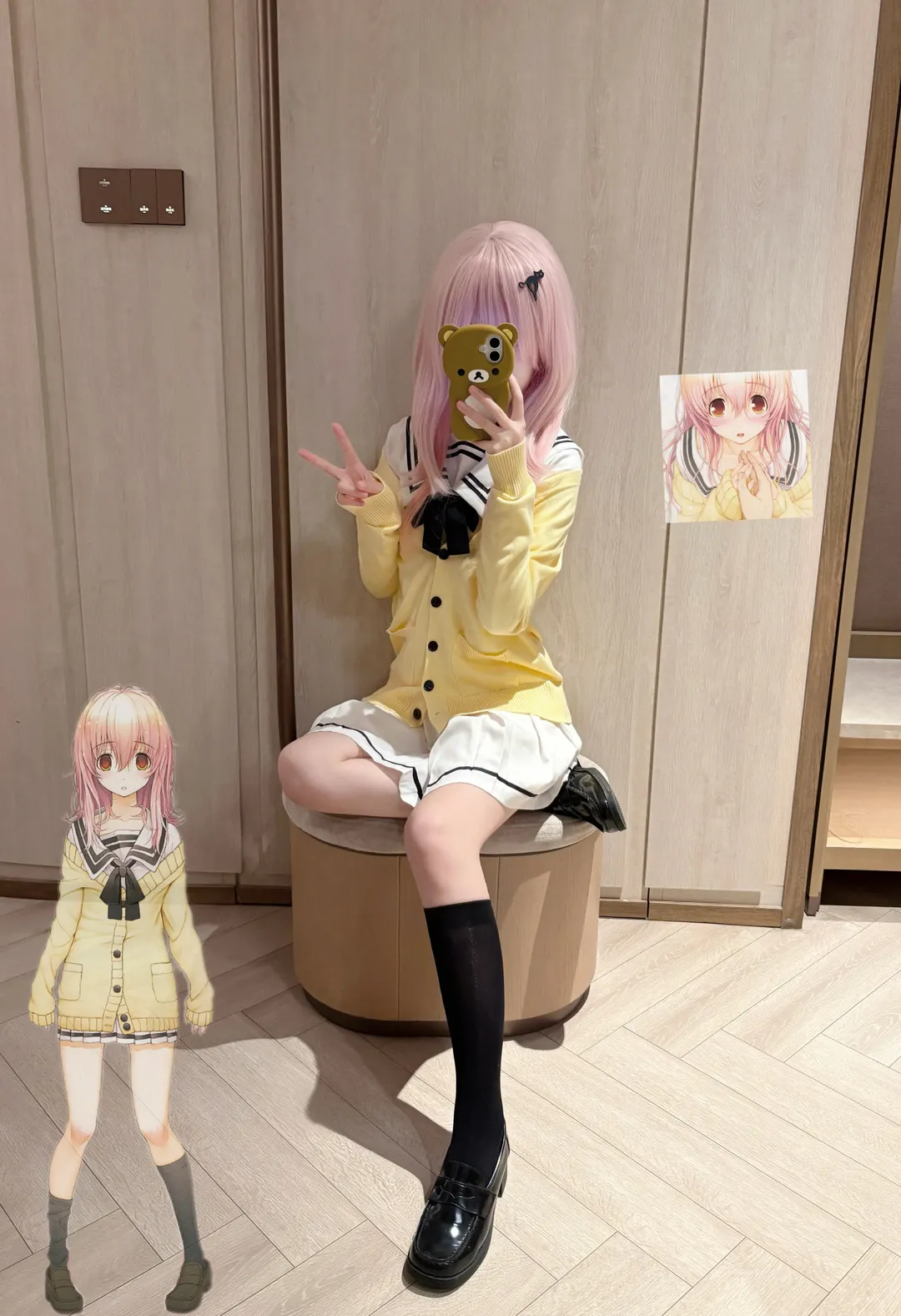 galgame, 向日葵 aoi cos, 黄色开衫穿搭, 学院风校服, 过膝袜乐福鞋