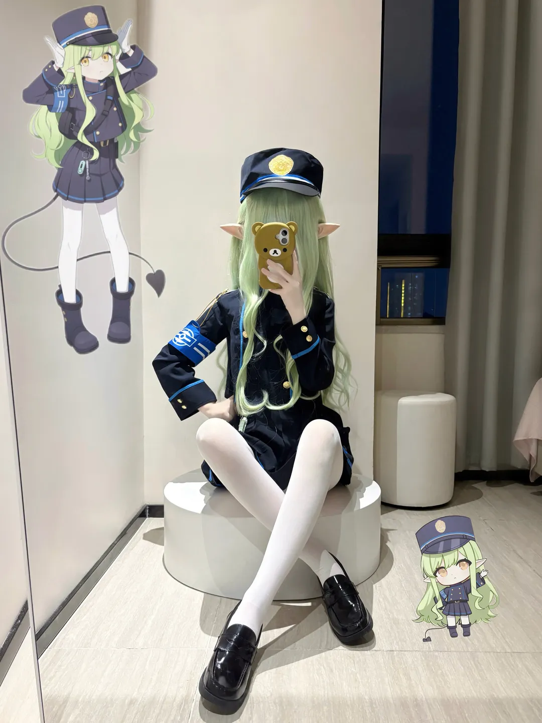 cosplay, 制服穿搭, 綠色假髮, 白絲樂福鞋, 蔚藍檔案風格