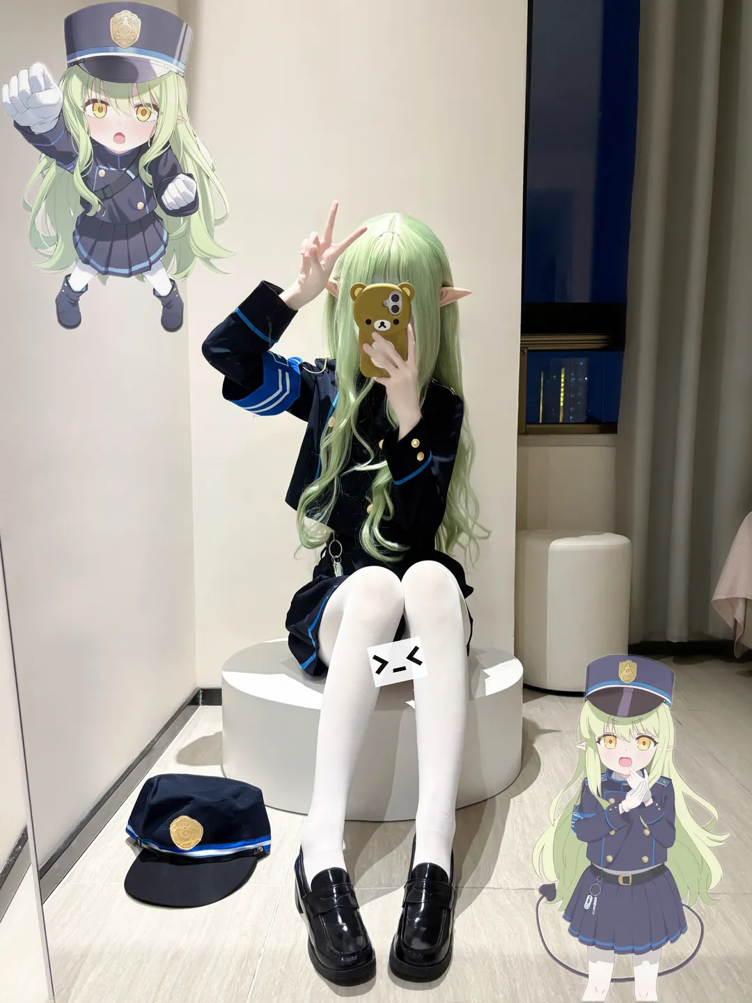 cosplay, 制服穿搭, 绿色假发, 白丝乐福鞋, 蔚蓝档案风格 - 第2张