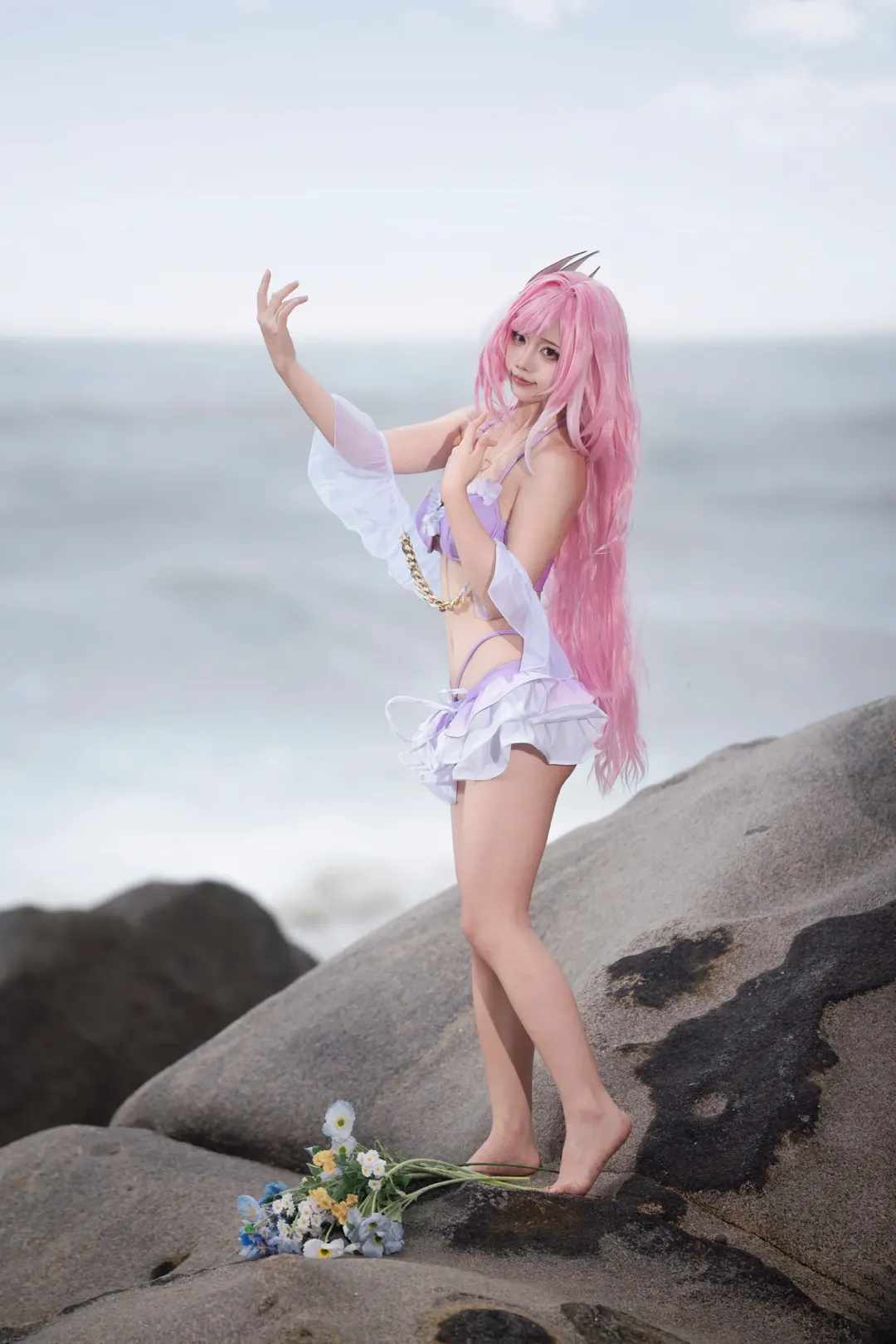 爱莉希雅cos, 崩坏3, 二次元cosplay, 海边cos, 青岛旅拍 - 第1张