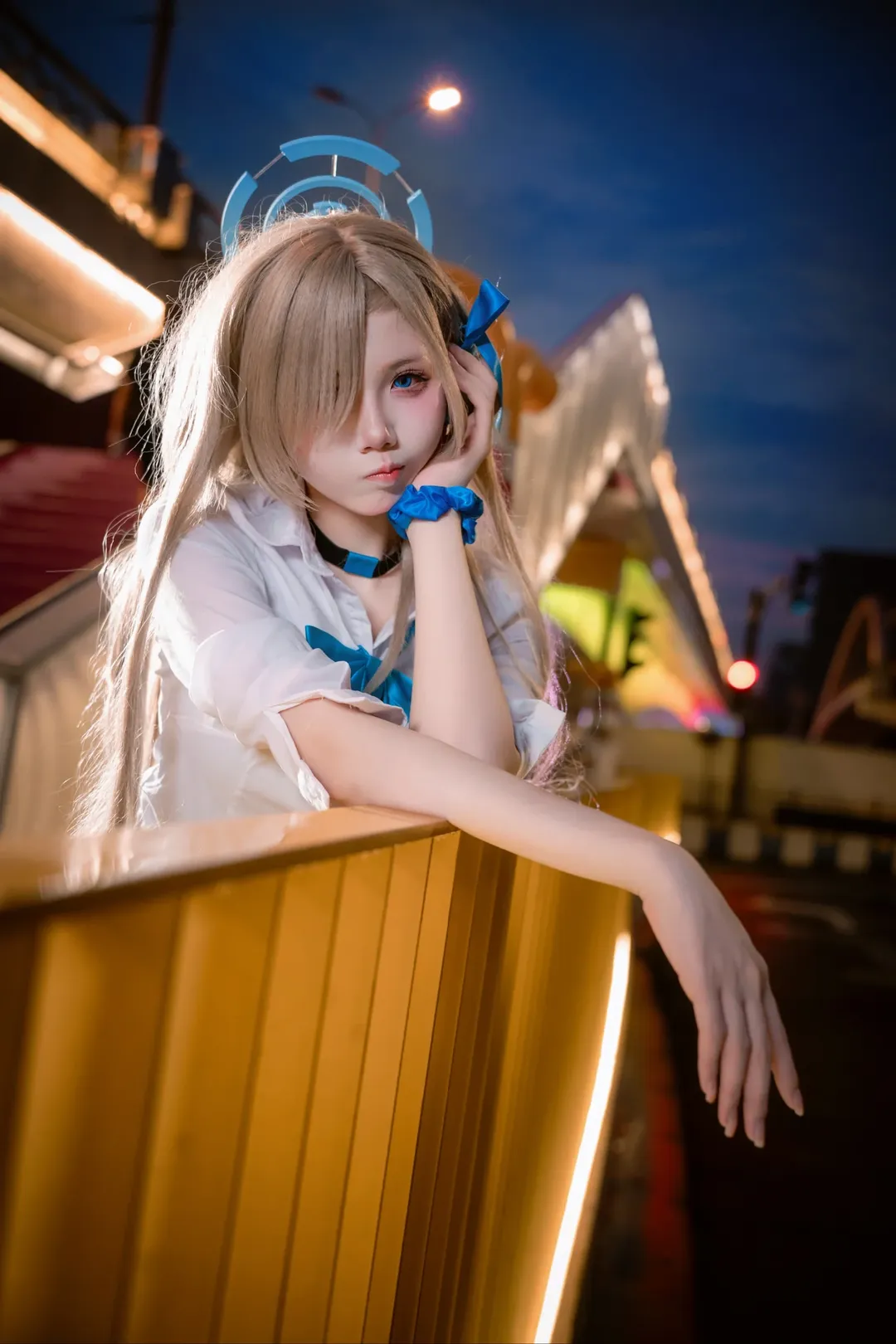 ブルーアーカイブ, 一之瀬アスナ コスプレ, ドリームコア公園の撮影, 透明な傘の小道具, 二次元夜間撮影 - 1枚目