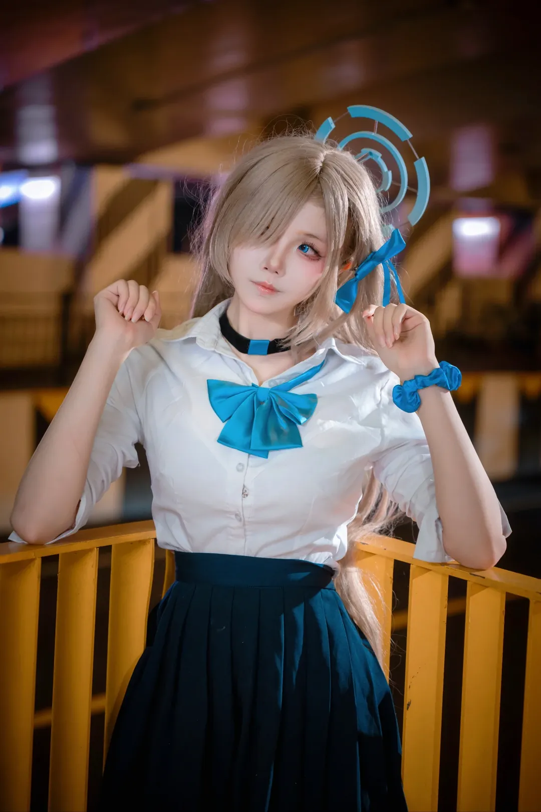 ブルーアーカイブ, 一之瀬アスナ コスプレ, ドリームコア公園の撮影, 透明な傘の小道具, 二次元夜間撮影 - 3枚目