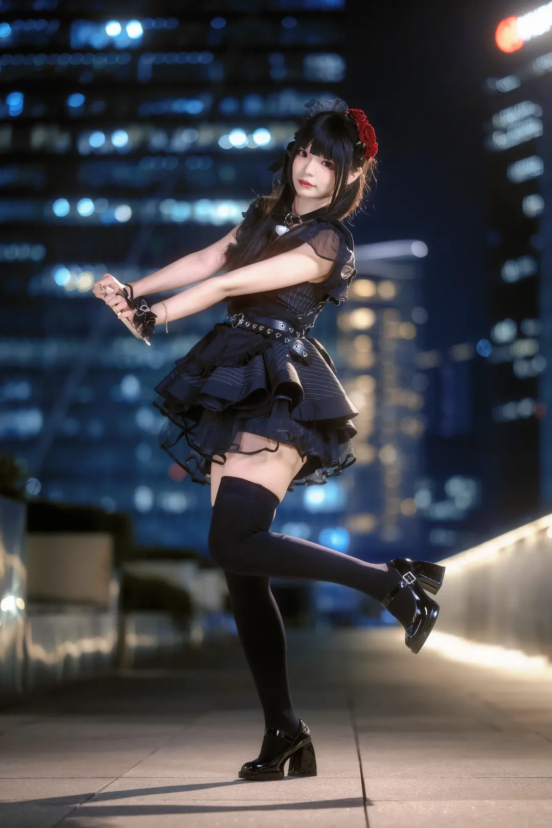 cosplay, 上海约拍, 夜景人像, 暗黑女仆装, 晶耀前滩