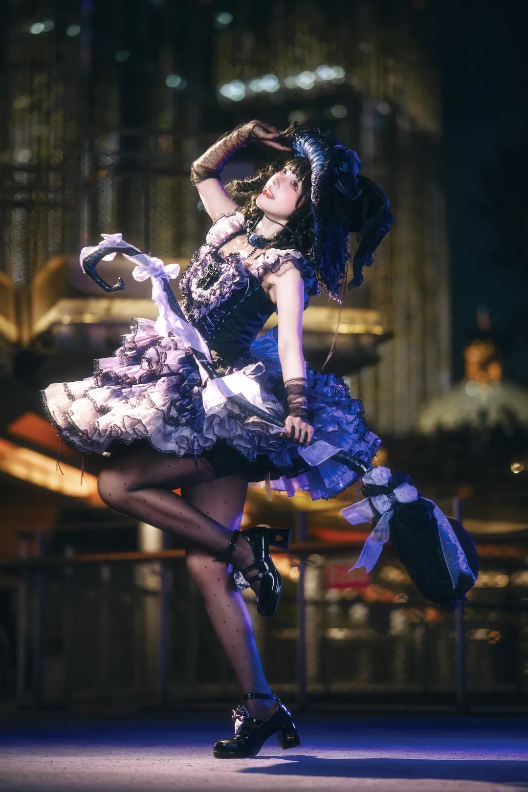 夜景人像, lolita穿搭, 异想家手作, 魔女风造型, 拍照姿势教学 - 第7张