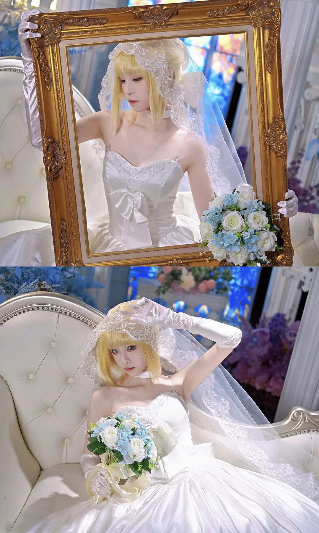 Fate, Saber cos, 教堂摄影, 花嫁cosplay, 二次元婚纱 - 第1张