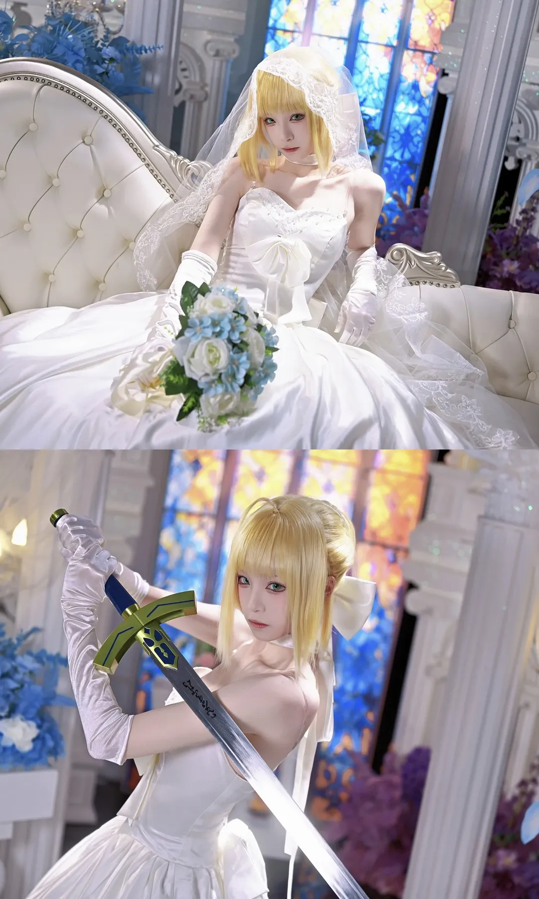 Fate, Saber cos, 教堂摄影, 花嫁cosplay, 二次元婚纱 - 第3张