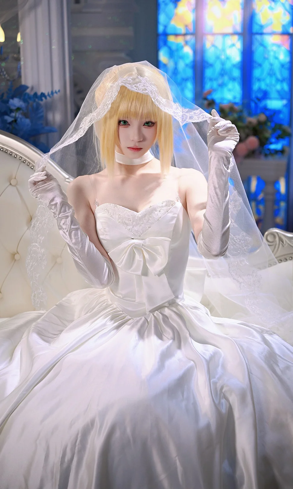 Fate, Saber cos, 教堂摄影, 花嫁cosplay, 二次元婚纱