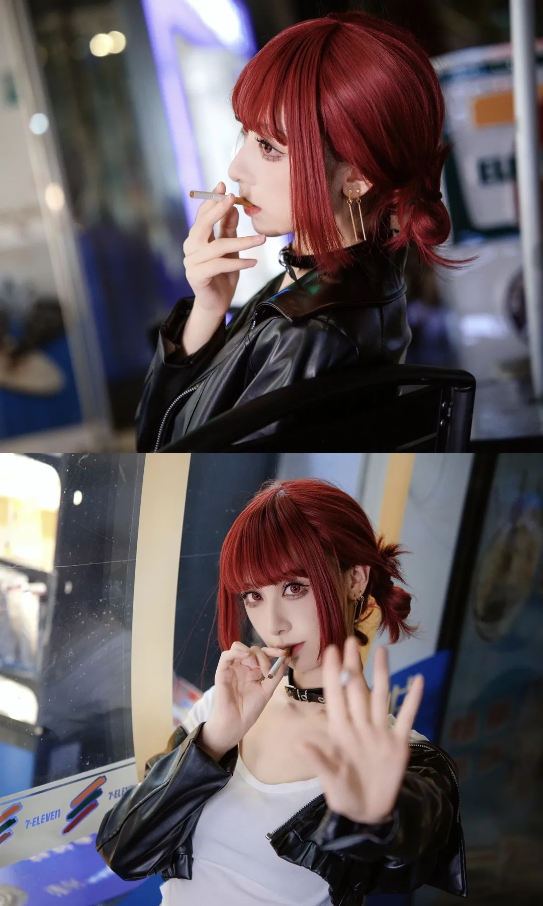 cosplay, 夜景摄影, 红发造型, 皮衣穿搭, 街头穿搭 - 第1张