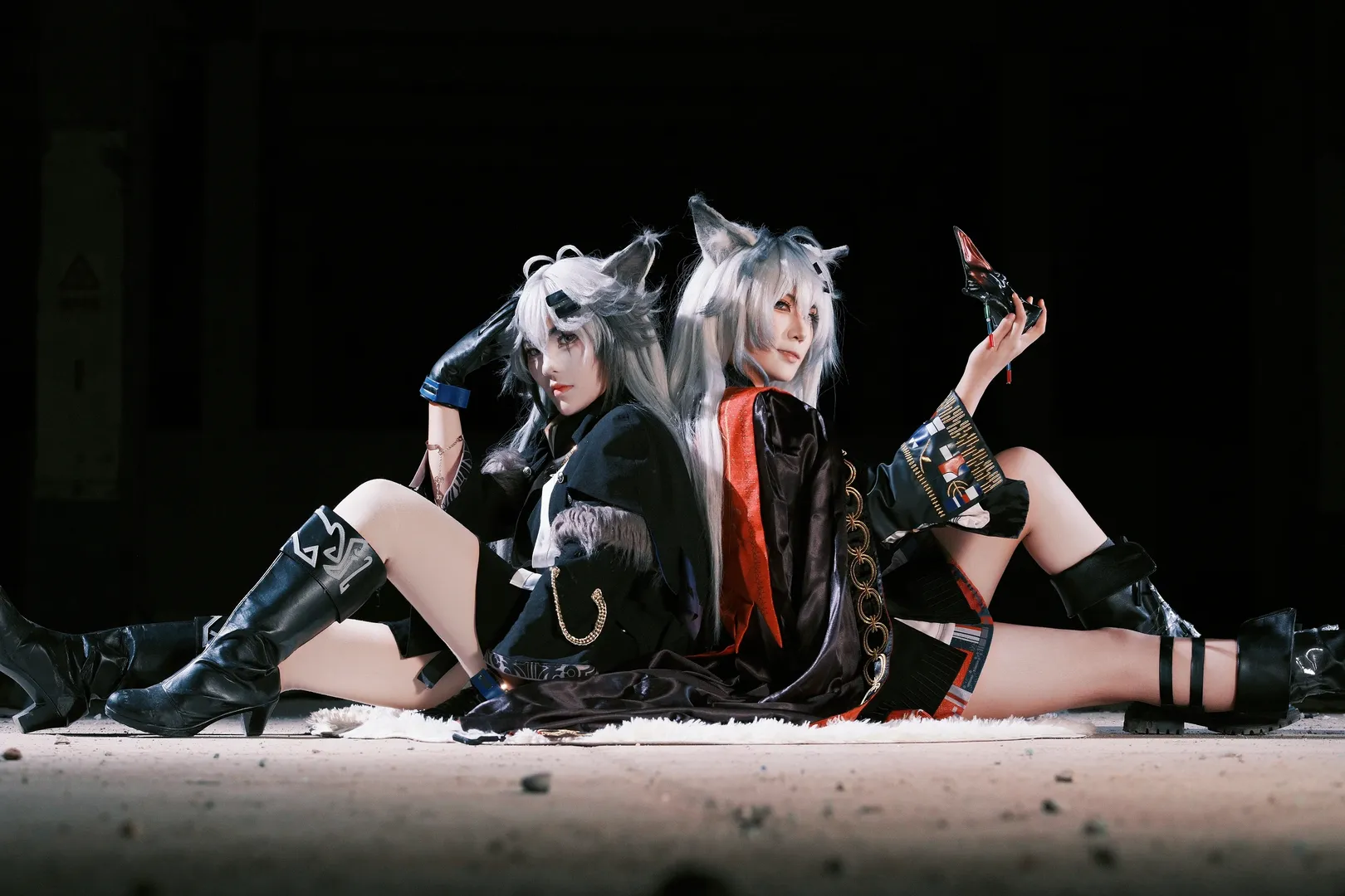 明日方舟, 拉普兰德cos, 双人cosplay, 废墟风摄影, 兽耳假发