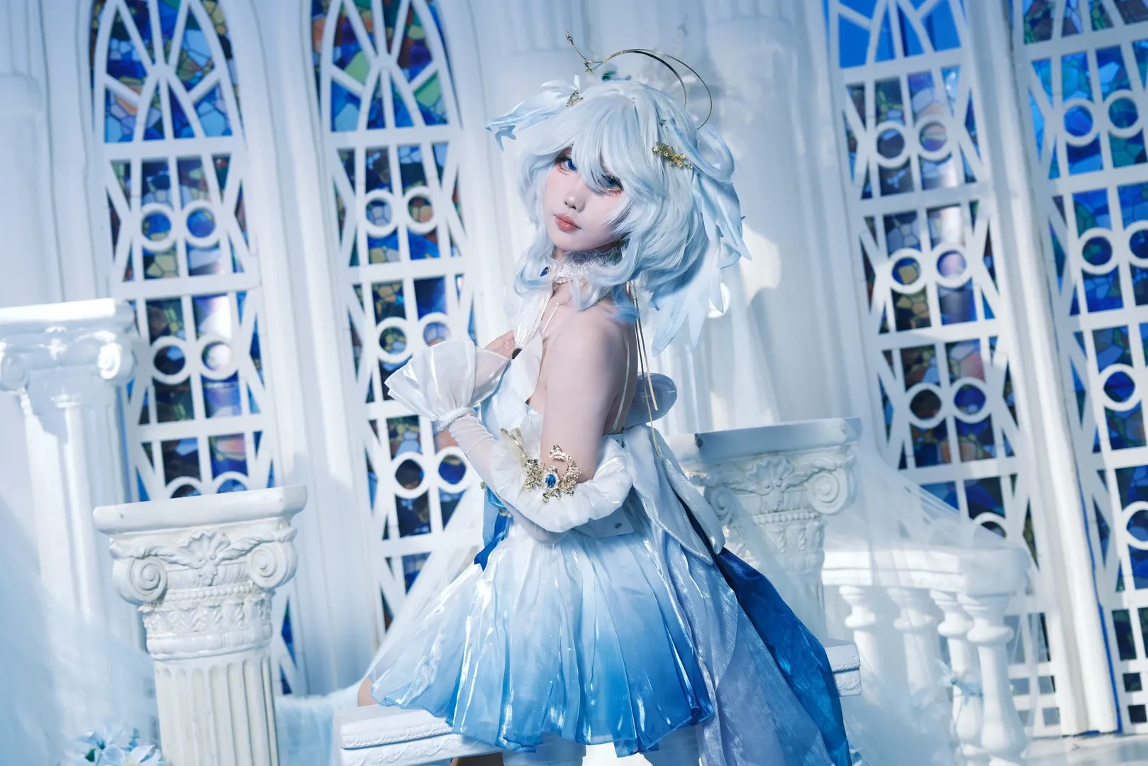 原神, 芙宁娜cos, 二次元cosplay, 蓝色系穿搭, 摄影分享