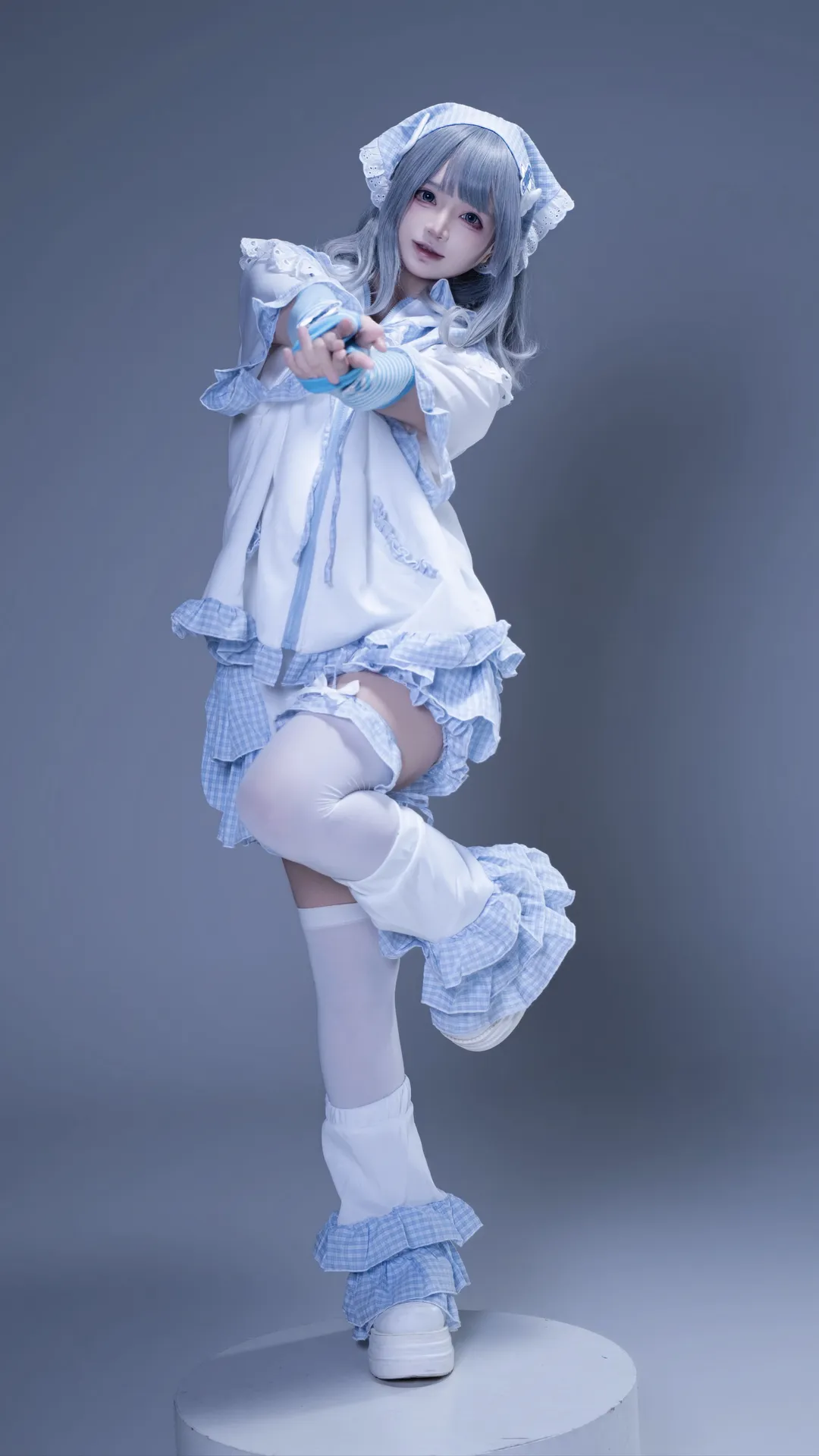 cosplay分享, 水色格纹cos, 二次元甜美穿搭, 三坑少女, 萌系写真 - 第2张