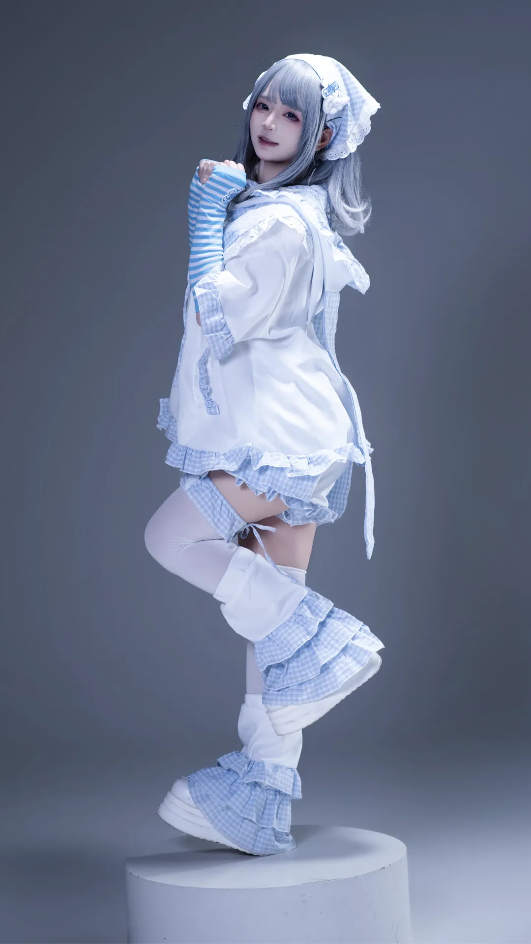 cosplay分享, 水色格纹cos, 二次元甜美穿搭, 三坑少女, 萌系写真 - 第3张