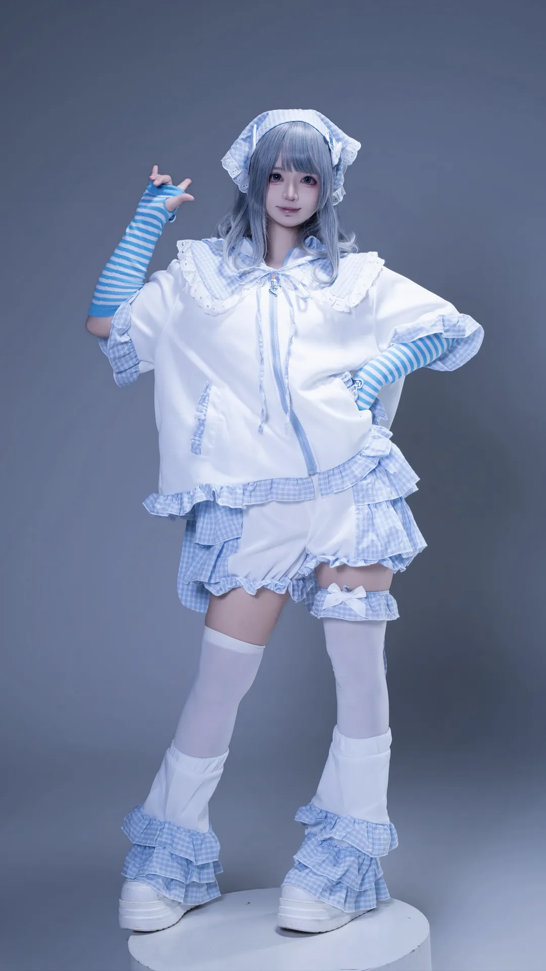 cosplay分享, 水色格纹cos, 二次元甜美穿搭, 三坑少女, 萌系写真