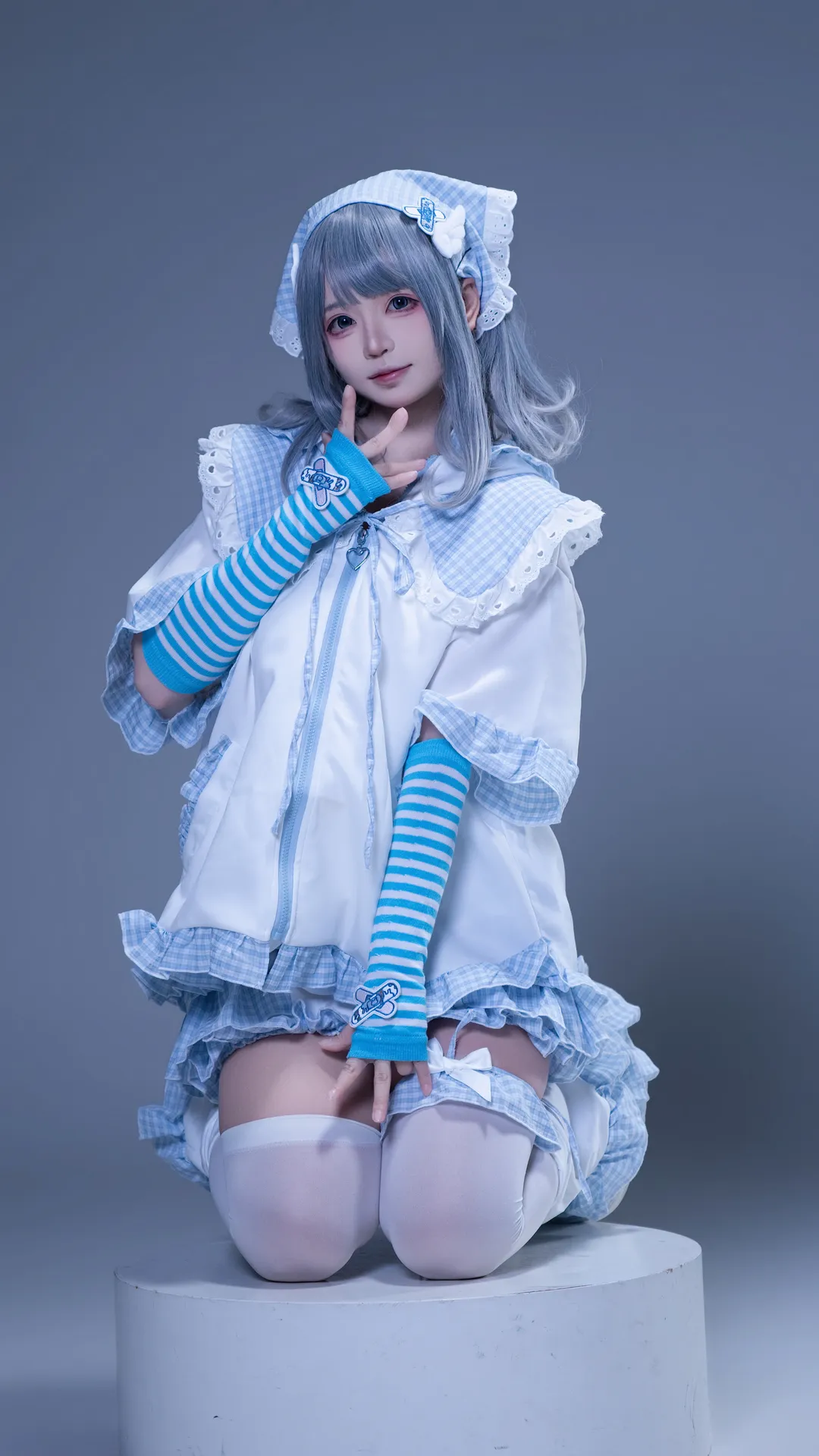 二次元, コスプレ, スタジオ撮影, 長沙ミクCOS写真スタジオ, 青白ストライプ - 1枚目
