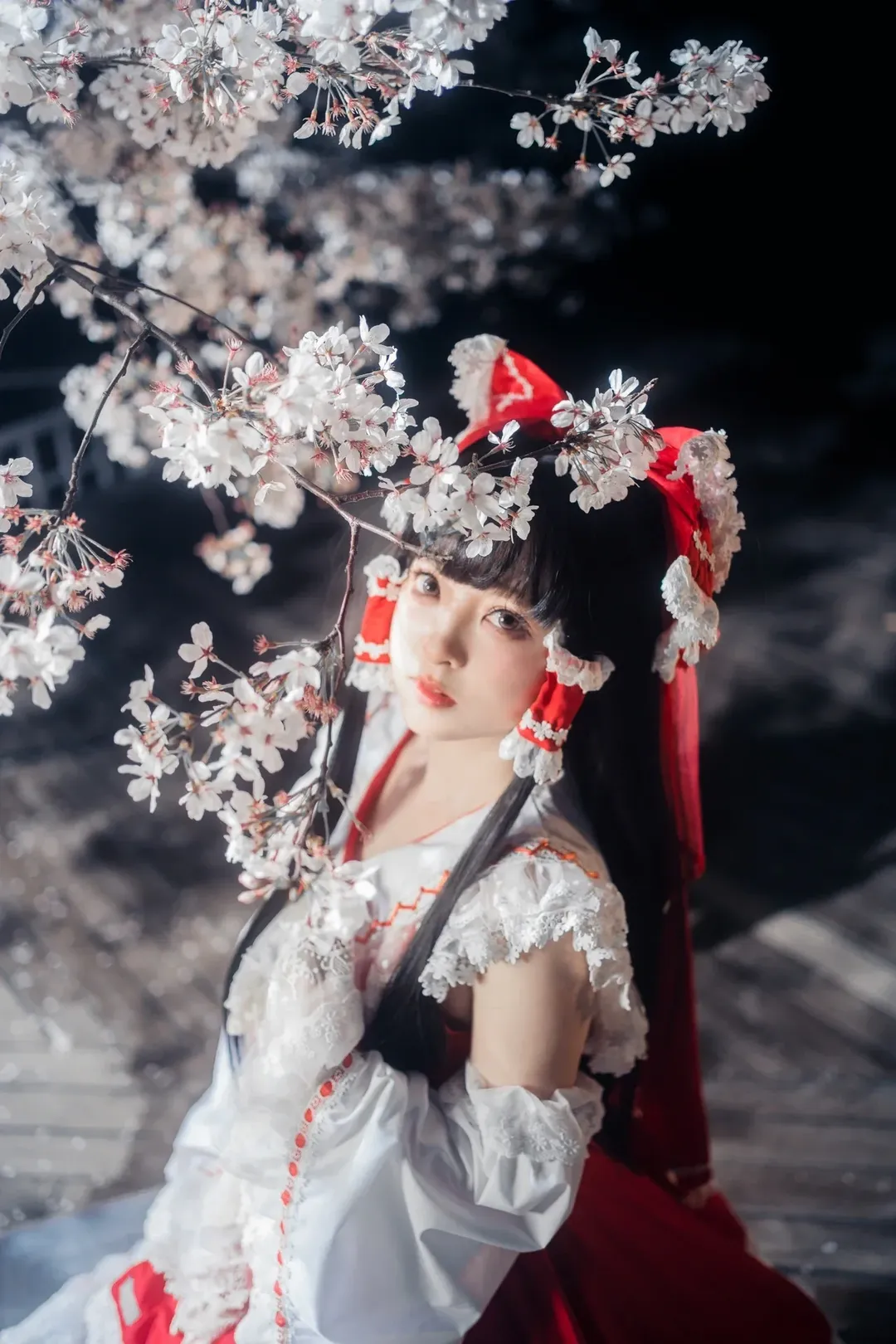 博丽灵梦cos, 东方Project, 少女写真, 人像摄影, 夜樱摄影