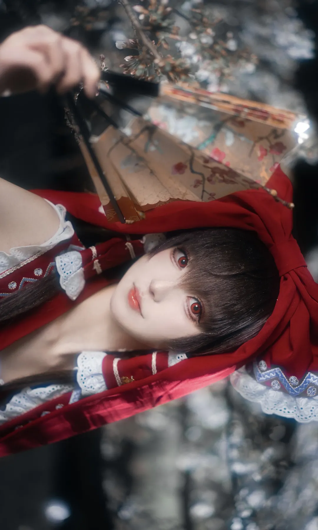 二次元摄影, 博丽灵梦cos, cos正片, 东方Project, 夜樱拍摄