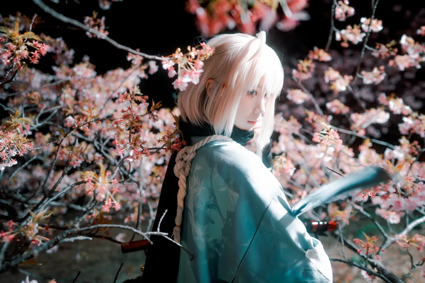 二次元攝影, Fate, 沖田總司cos, 櫻花外景, 和風劍士