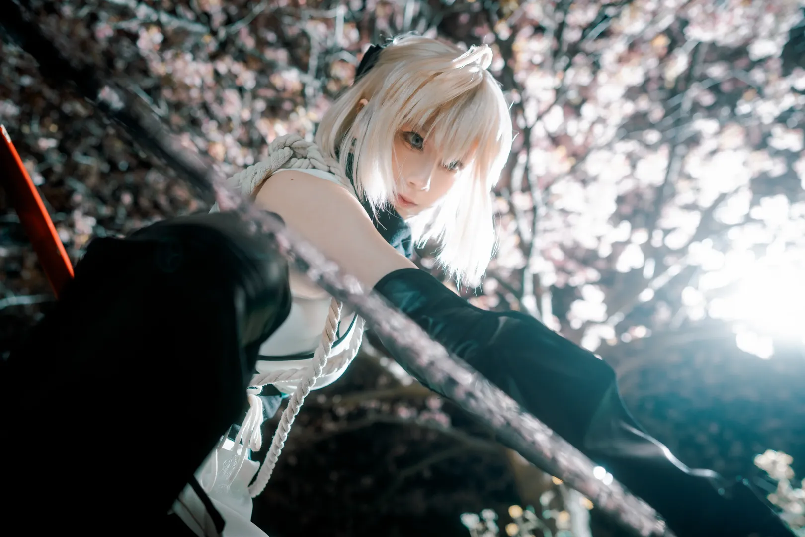 二次元撮影, フェイト, 沖田総司 コスプレ, 桜の屋外ロケーション, 和風剣士 - 14枚目