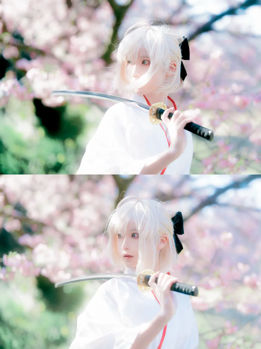 二次元撮影, フェイト, 沖田総司 コスプレ, 桜の屋外ロケーション, 和風剣士 - 5枚目