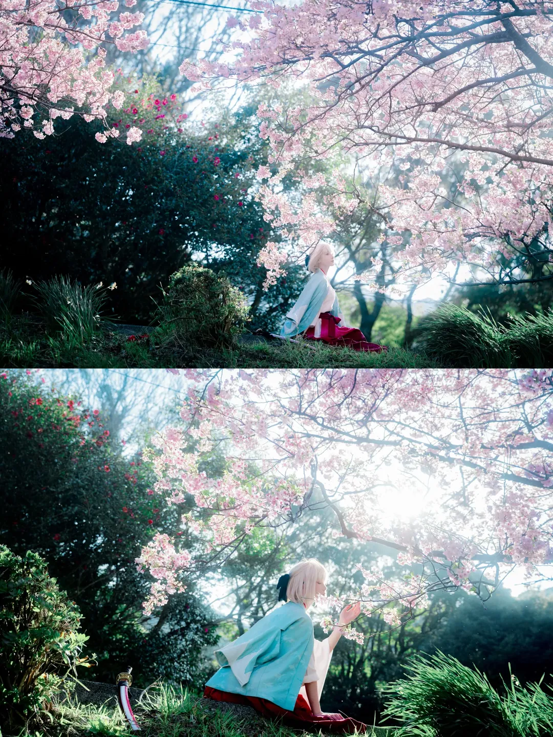 二次元撮影, フェイト, 沖田総司 コスプレ, 桜の屋外ロケーション, 和風剣士 - 6枚目
