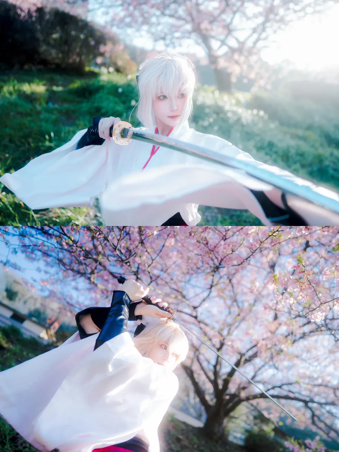 二次元撮影, フェイト, 沖田総司 コスプレ, 桜の屋外ロケーション, 和風剣士 - 8枚目