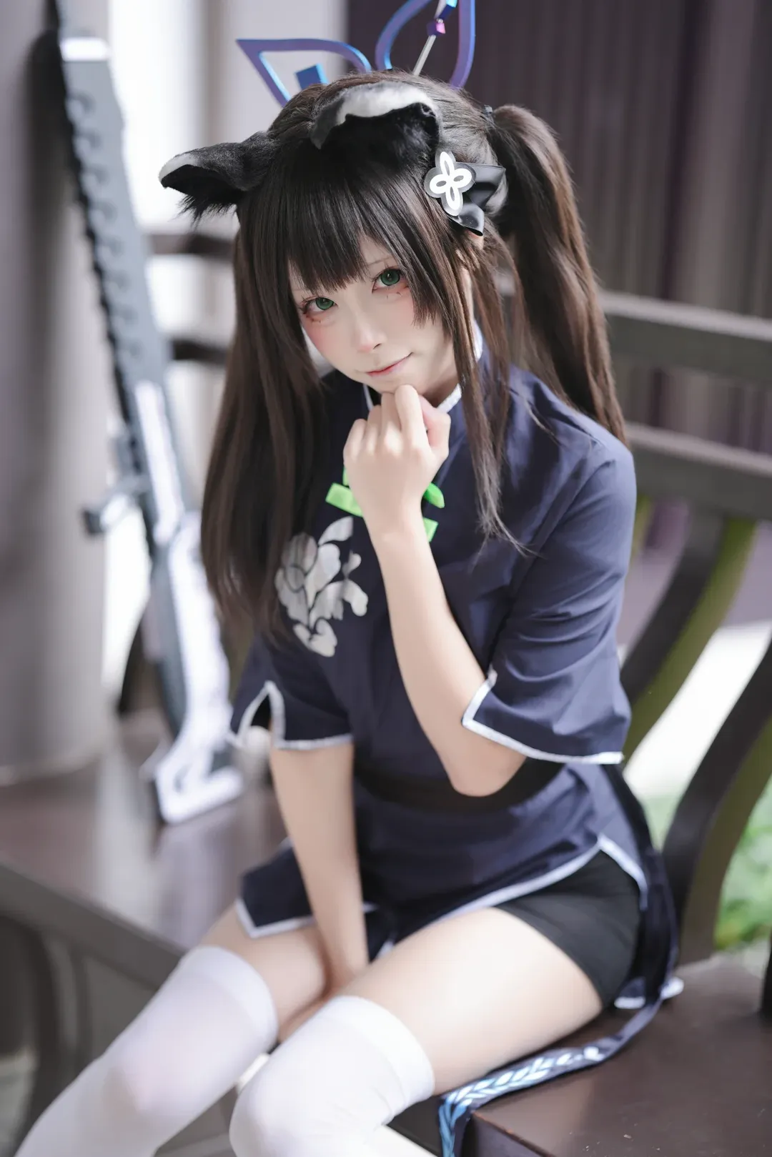 碧蓝档案, Coser日常, 兽耳娘cos, 白丝双马尾, 小瞬cos