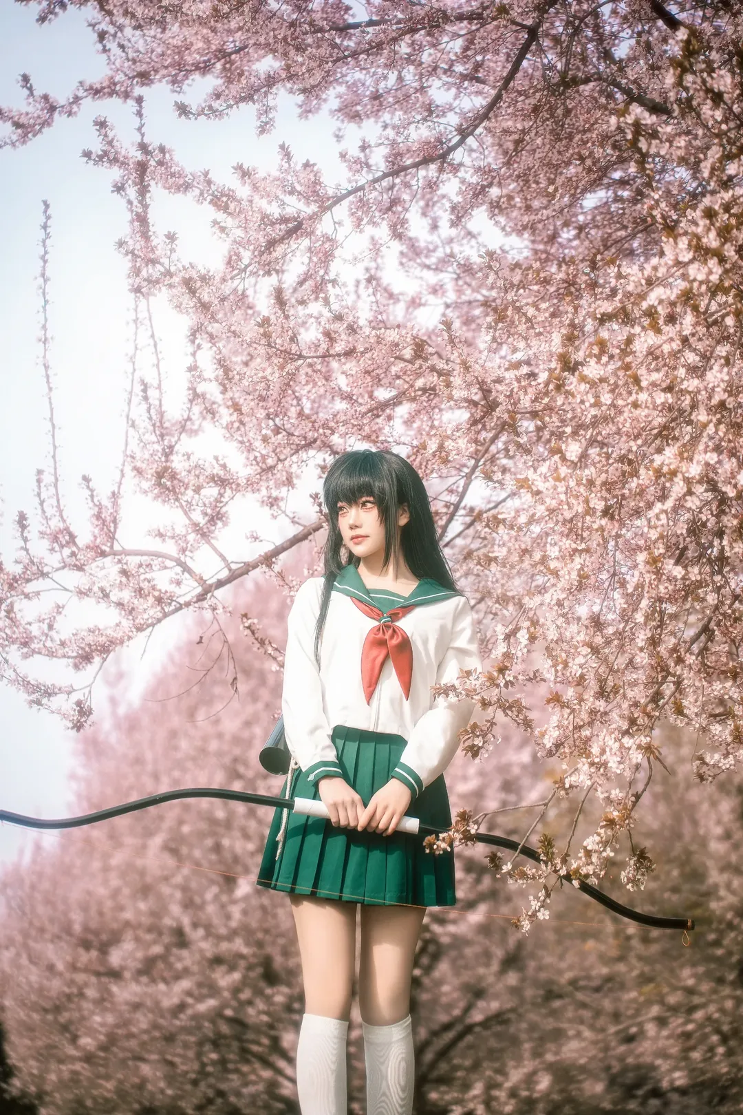 Cosplay摄影, 樱花外景, 犬夜叉, 日暮戈薇cos, 水手服JK