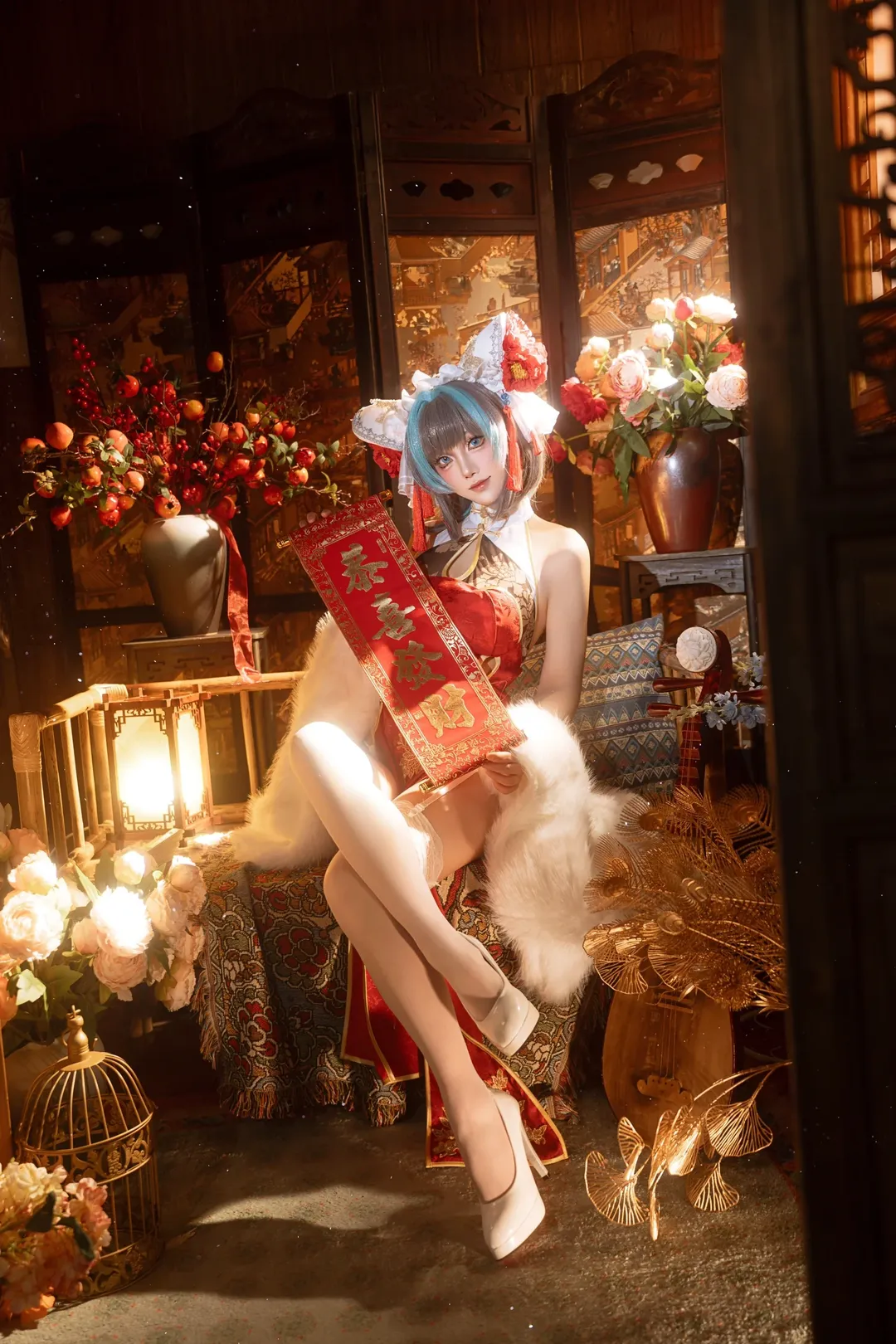 柴郡cos, 碧蓝航线, cosplay摄影, 旗袍cosplay, 新年cos