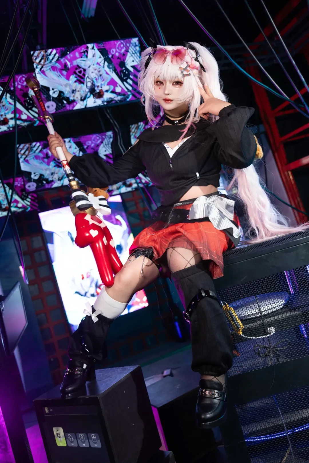 Anime-style photography, Honkai: Star Rail, Sparkle cosplay, Silver-haired twin tails, Cyber neon style