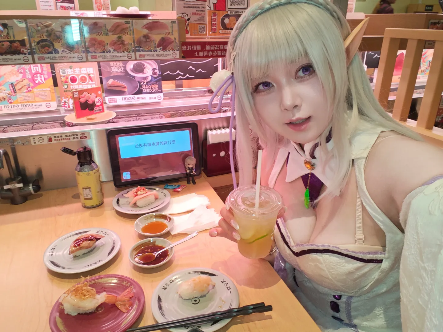 从零开始的异世界生活, 爱蜜莉雅cos, cosplay日常, 寿司郎美食, 回转寿司 - 第3张