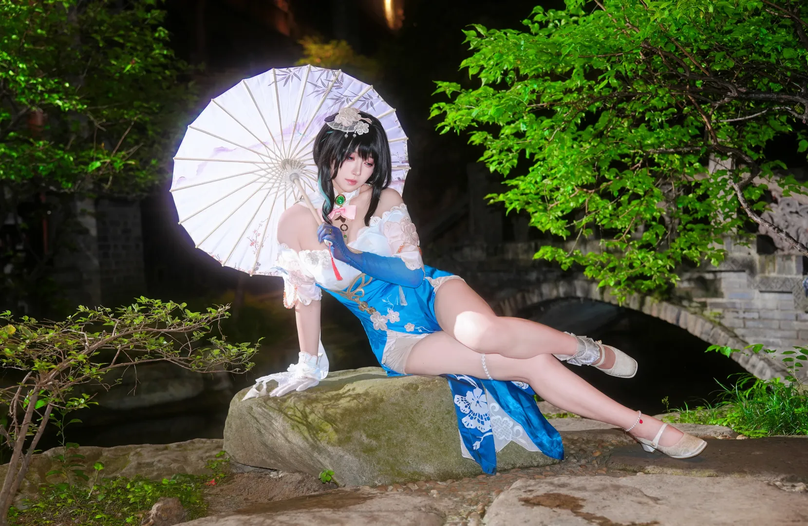 Roleplay, Honkai: Star Rail, Ruan Mei cosplay, Night portrait, Oiled paper umbrella