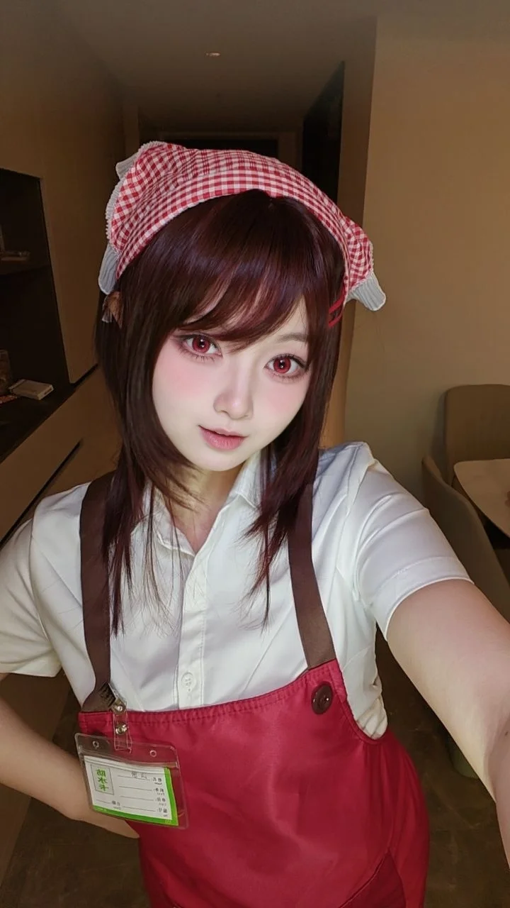 cosplay, 红发cos, 二次元妆容, 超市制服, 美瞳 - 第6张