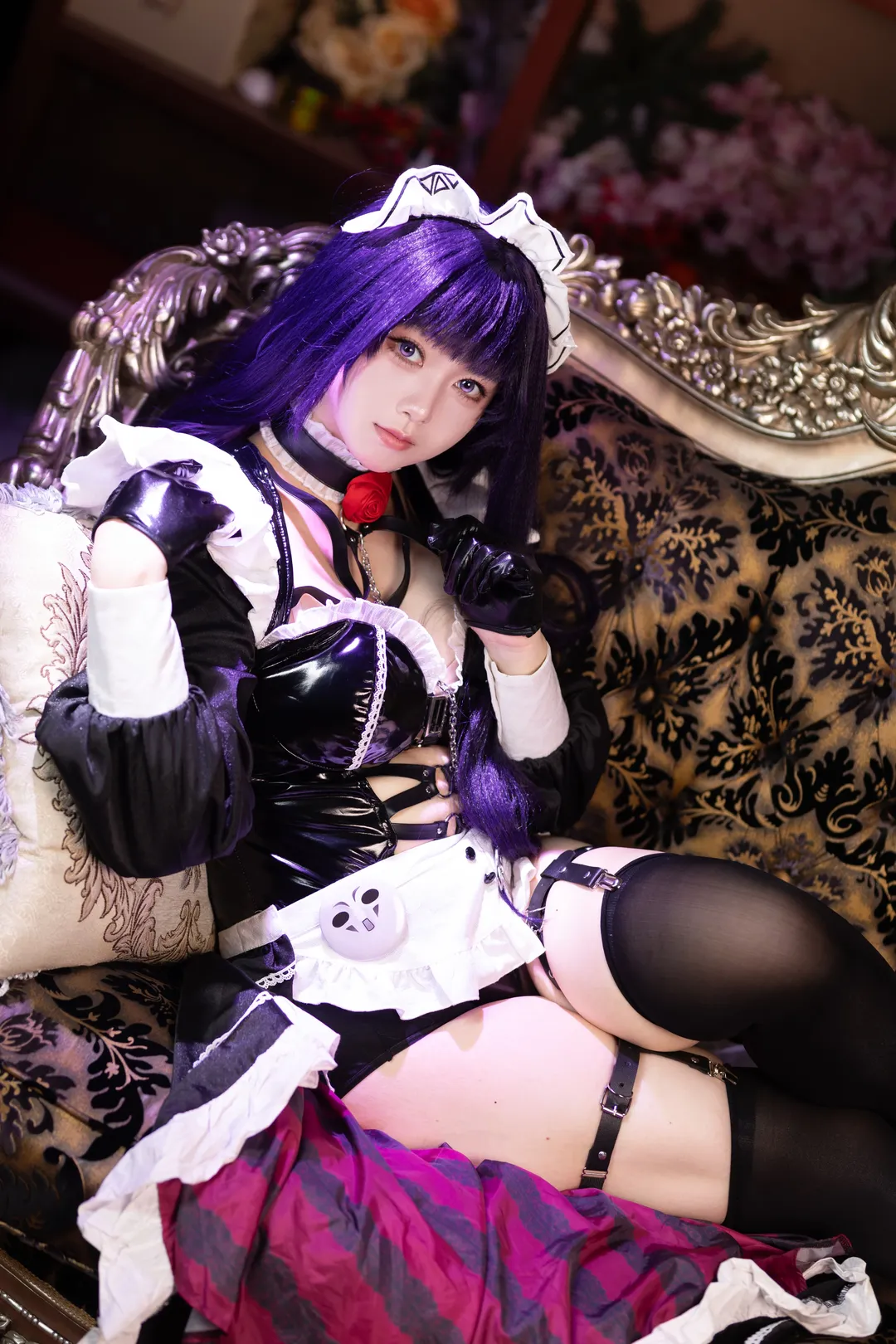 米哈拉cos, 胜利女神NIKKE, cosplay摄影, 战术女仆, 黑丝吊带袜