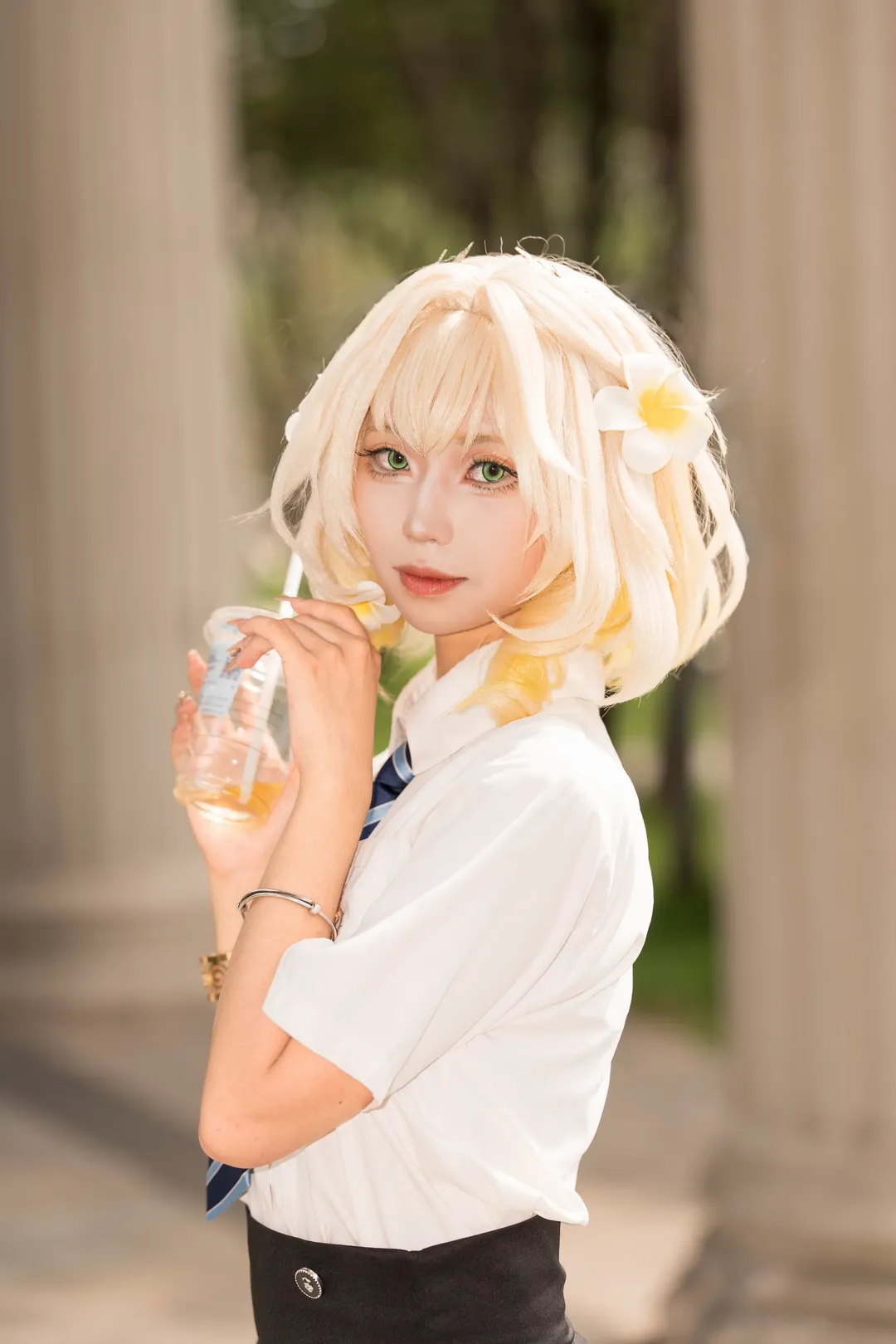 阿格莱雅cos, 崩坏星穹铁道, 二次元cos, 校服cosplay, 夏日外景cos - 第4张