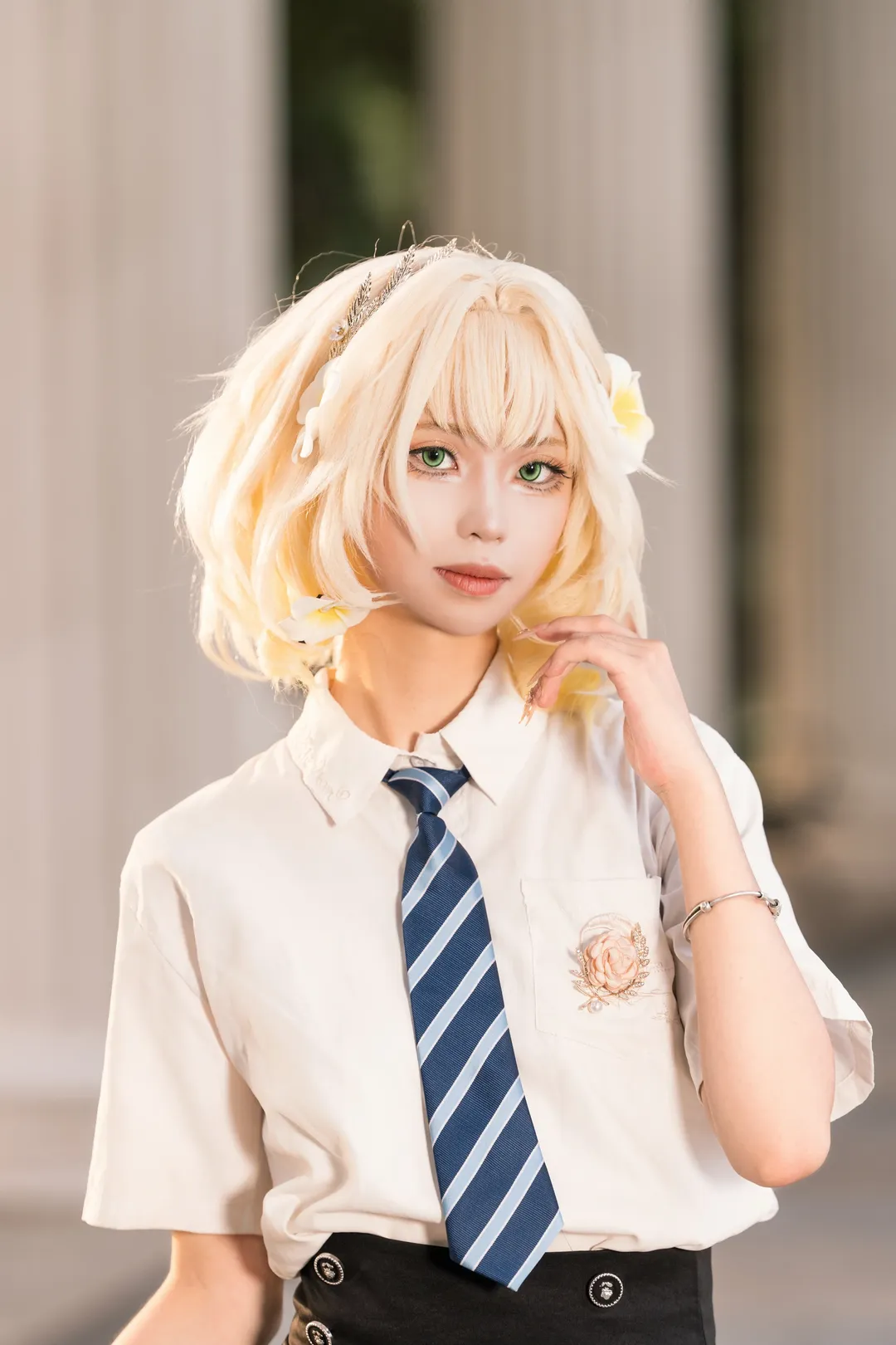 阿格莱雅cos, 崩坏星穹铁道, 二次元cos, 校服cosplay, 夏日外景cos - 第6张