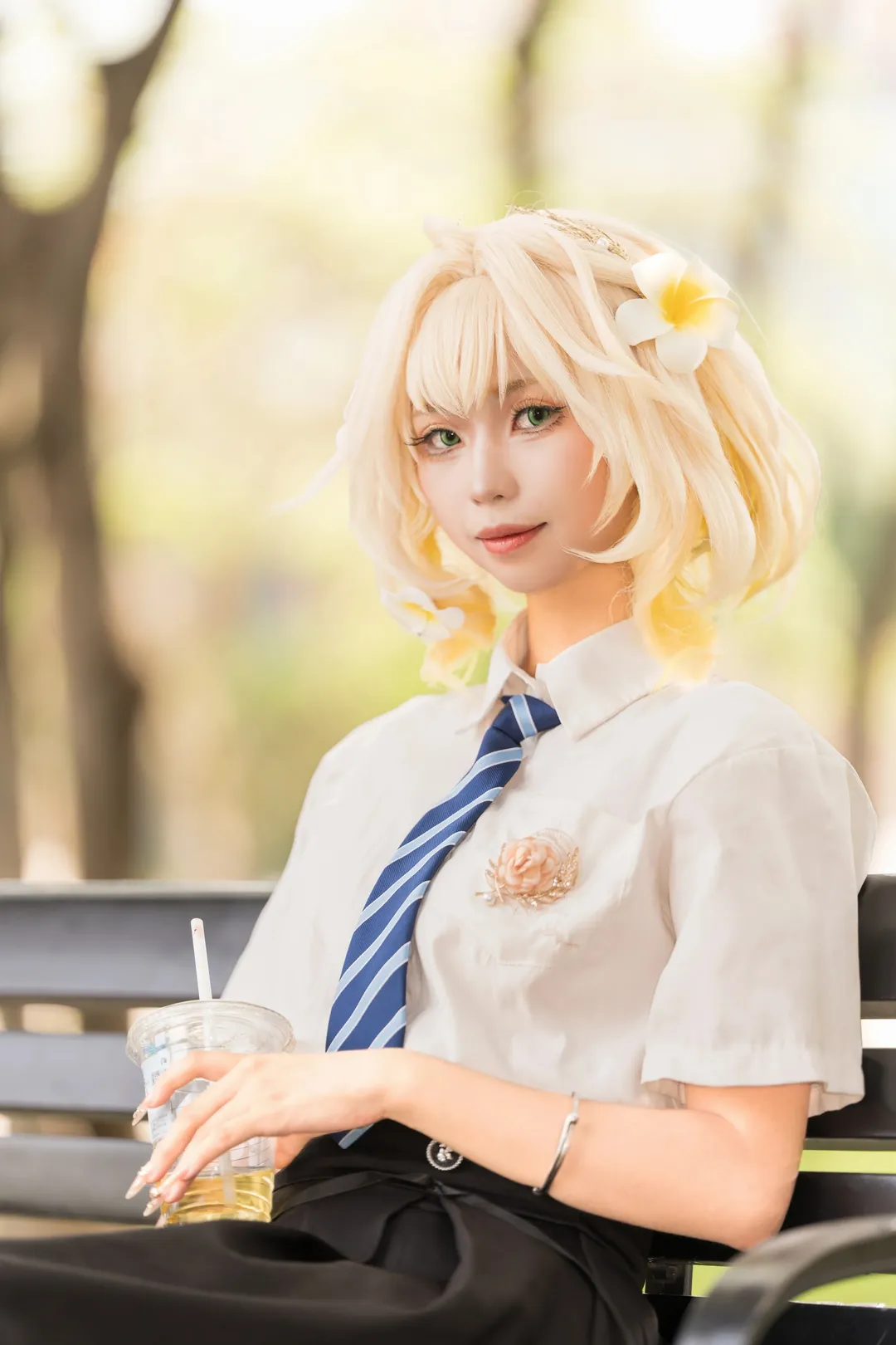 阿格莱雅cos, 崩坏星穹铁道, 二次元cos, 校服cosplay, 夏日外景cos - 第9张