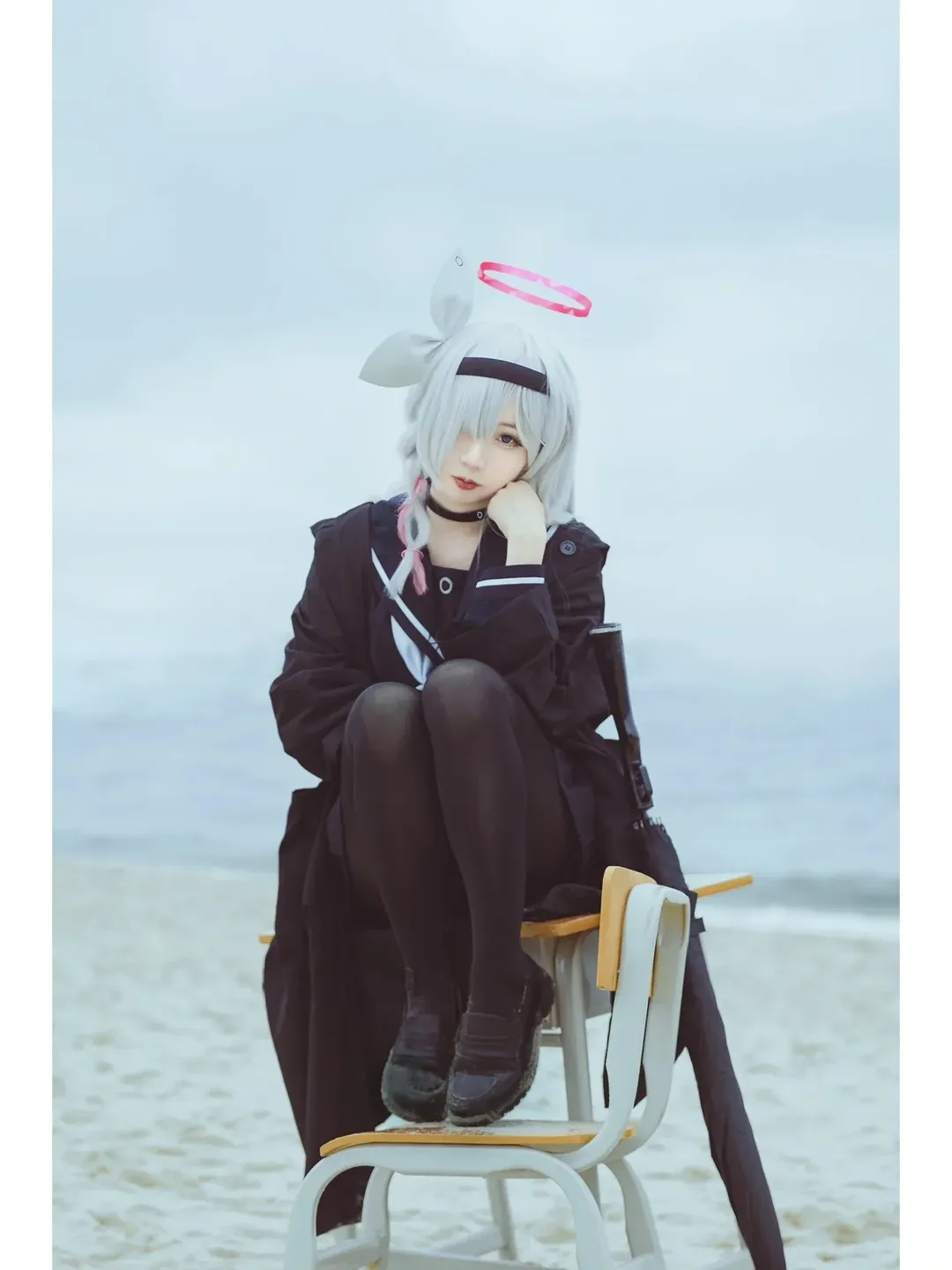 碧蓝档案, 普拉娜cos, cosplay摄影, 海边外景, 水手服穿搭