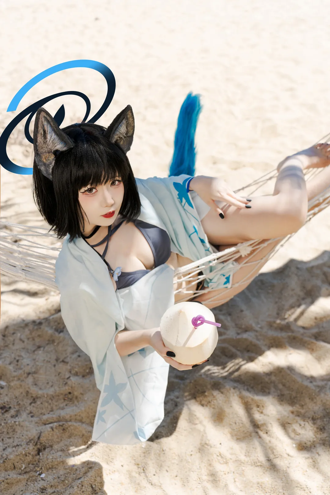 蔚蓝档案, 桐生桔梗cos, 泳装写真, 二次元外拍, 猫耳萌娘