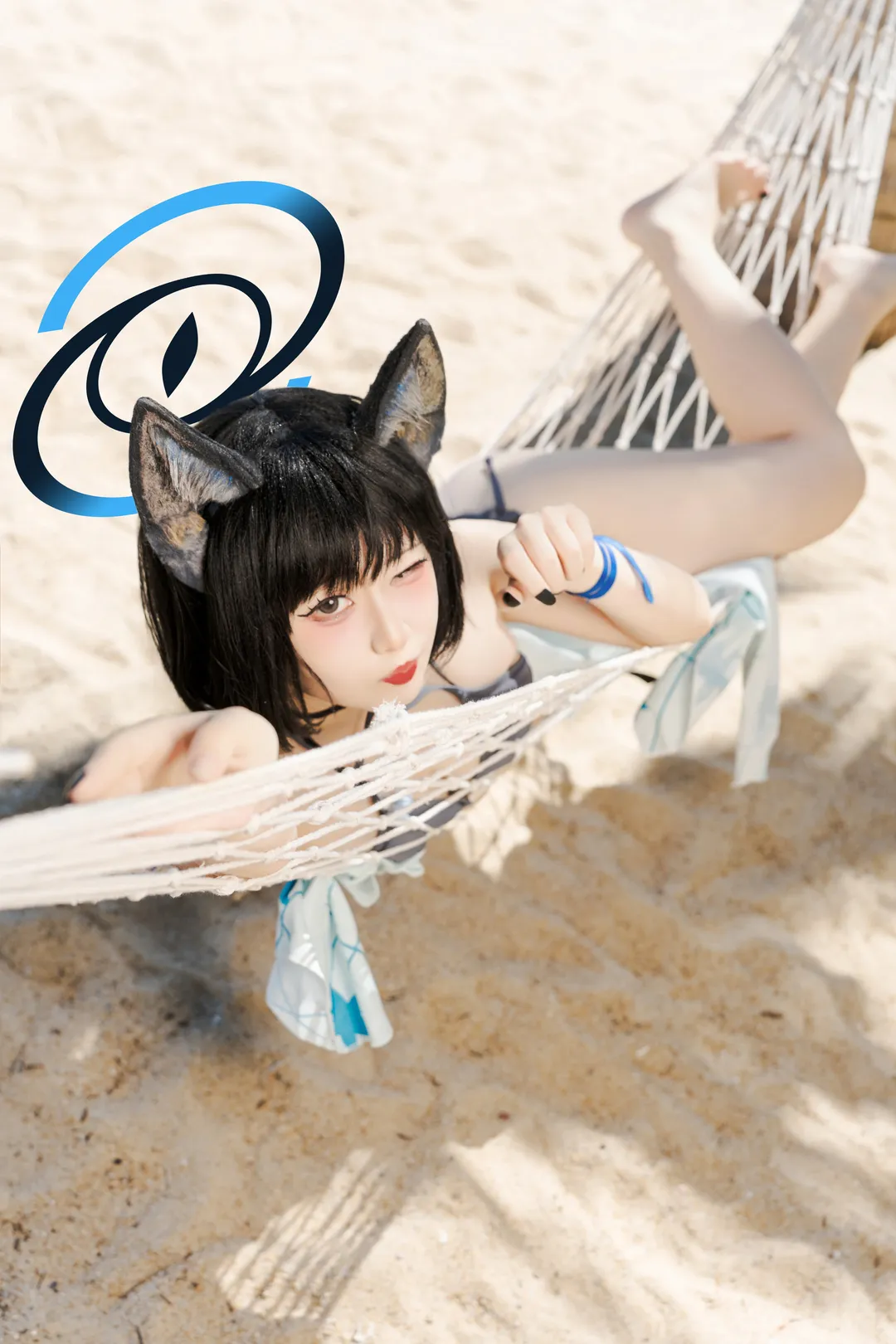 蔚蓝档案, 桐生桔梗cos, 泳装写真, 二次元外拍, 猫耳萌娘 - 第2张