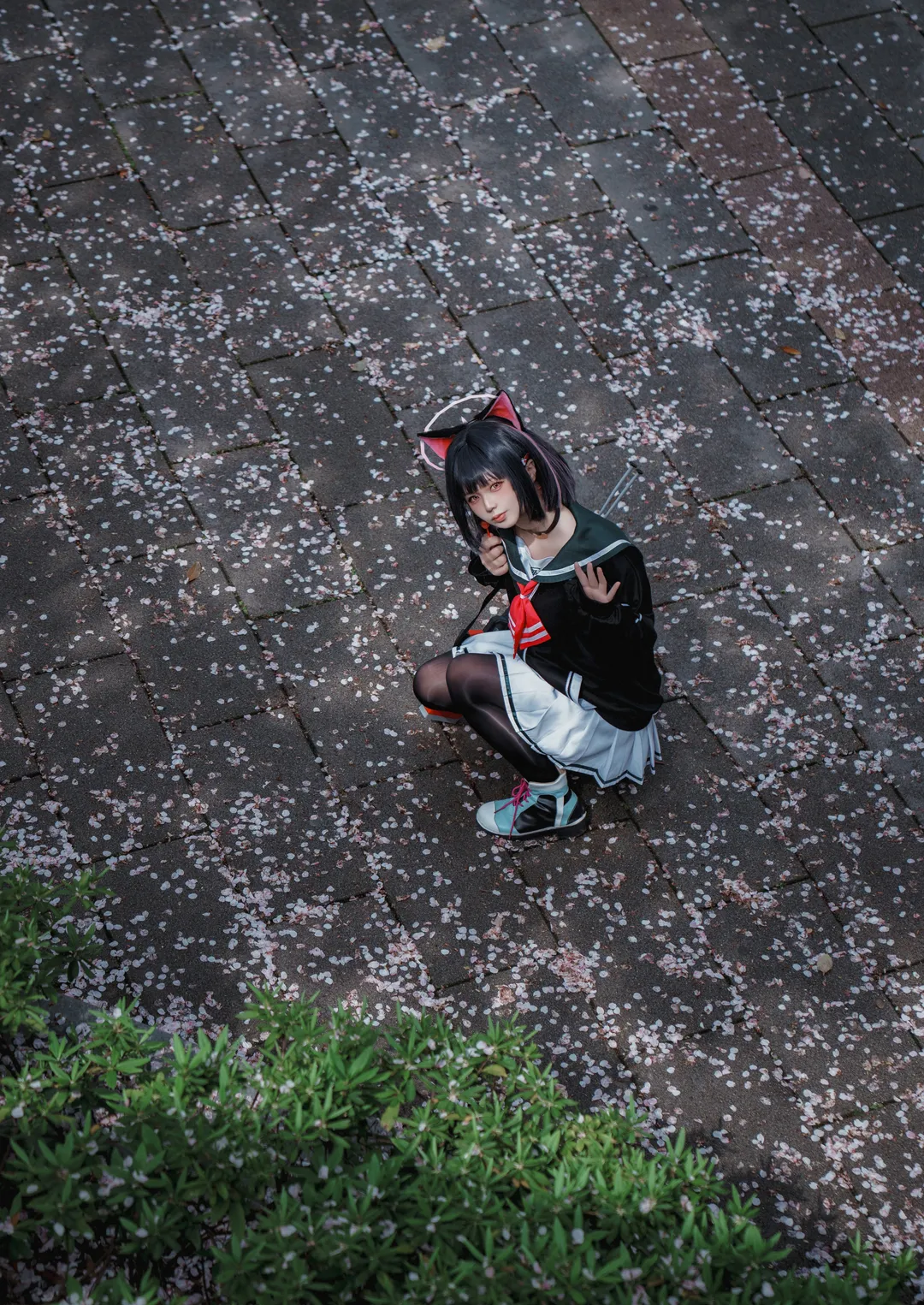 蔚蓝档案, 樱花外景, cosplay摄影, 黑丝穿搭, 和纱cos - 第2张