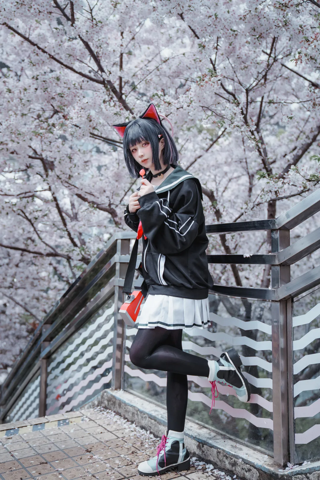 蔚藍檔案, 櫻花外景, cosplay攝影, 黑絲穿搭, 和紗cos