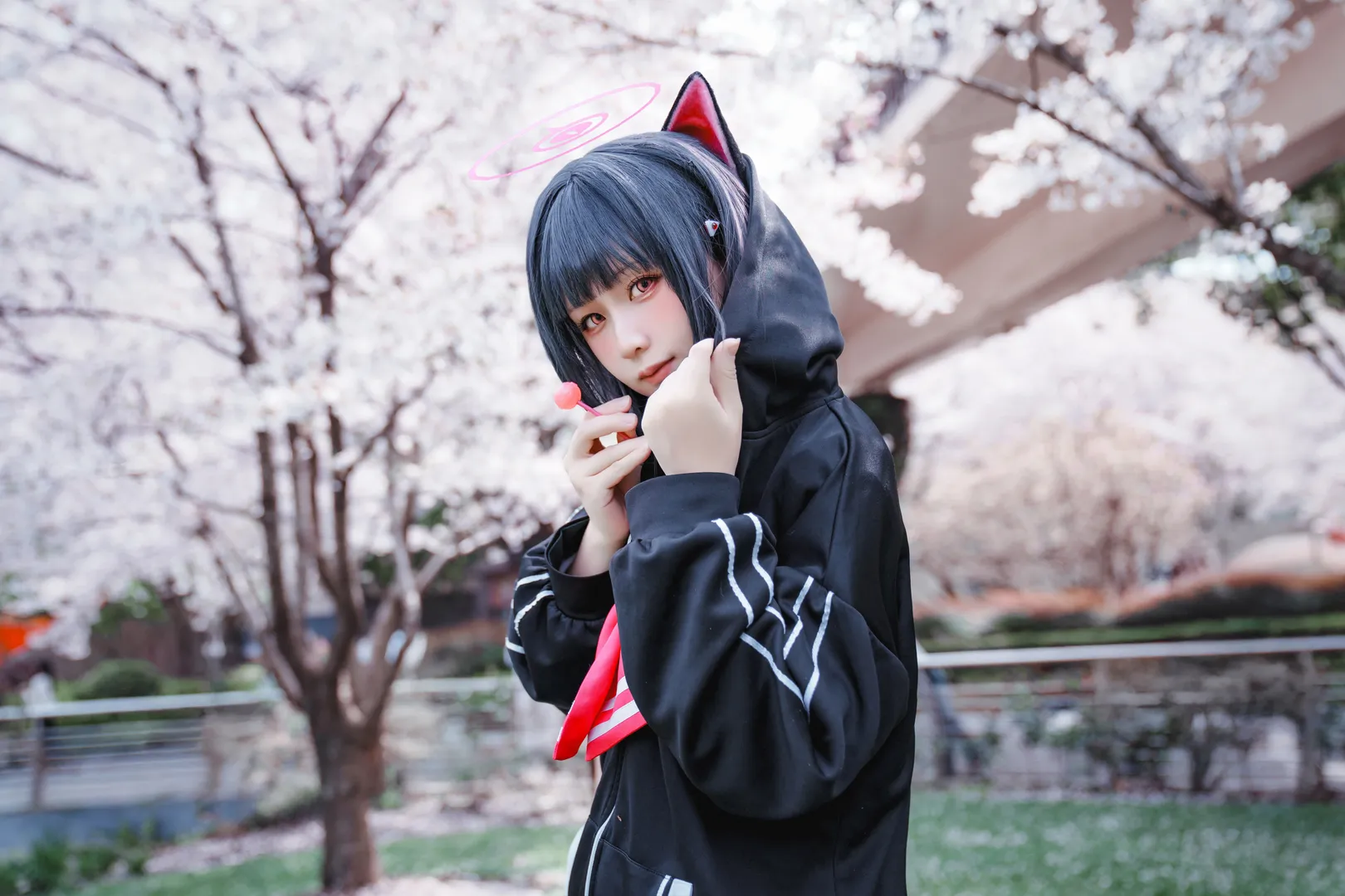 蔚蓝档案, 樱花外景, cosplay摄影, 黑丝穿搭, 和纱cos - 第4张