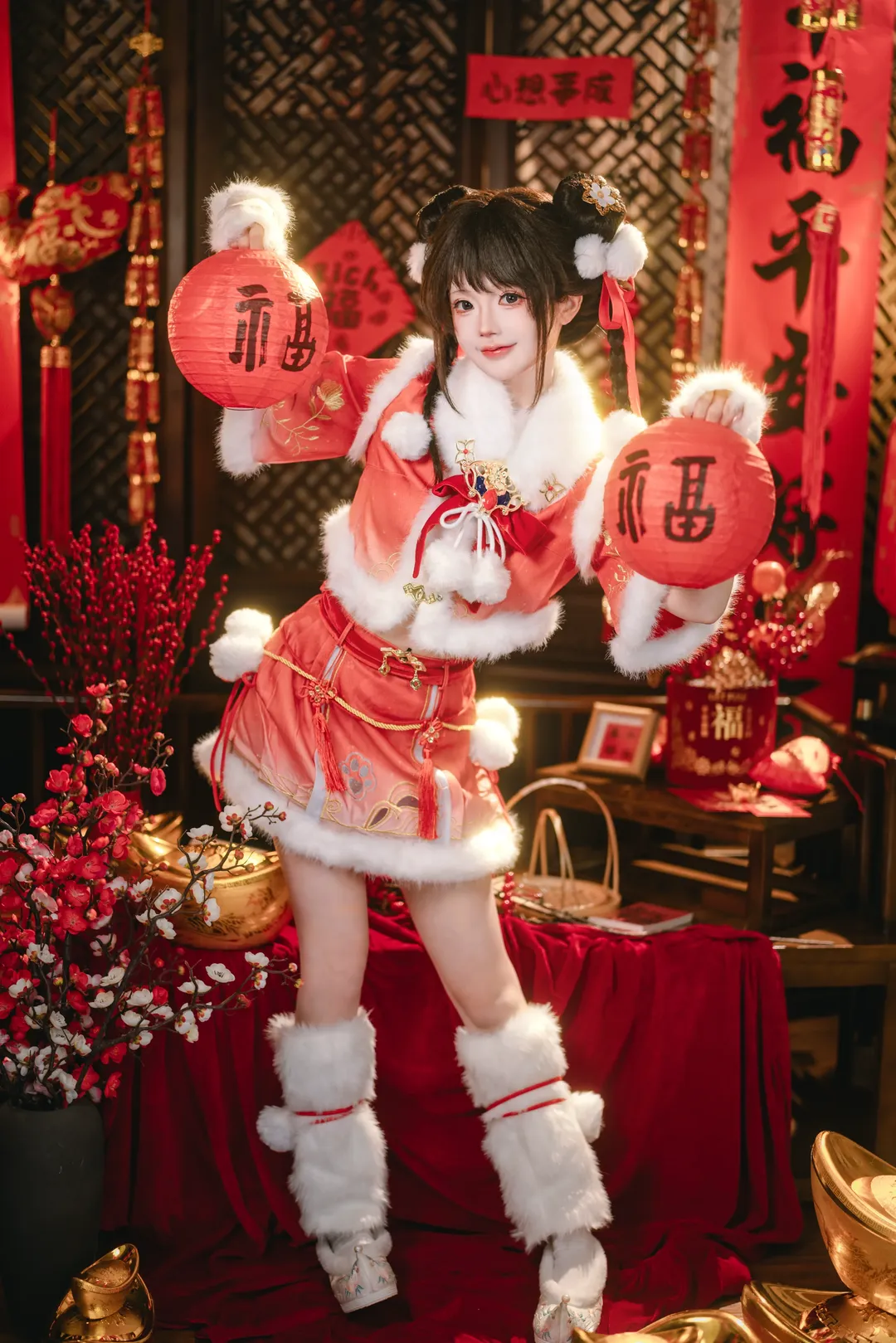 人像摄影, 胡桃cos, 新春国风, 毛绒搭配, 新年好运 - 第5张
