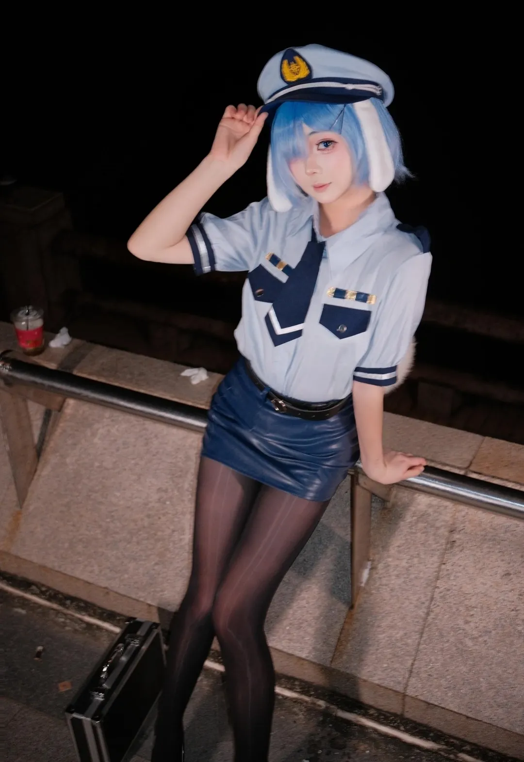 蕾姆cos, 从零开始的异世界, cosplay摄影, 二次元制服, 夜景街拍