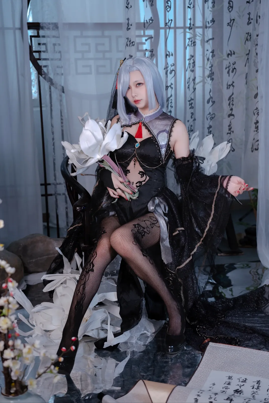 原神, 申鹤cos, 同人花嫁, 国风Cosplay, 黑纱服饰