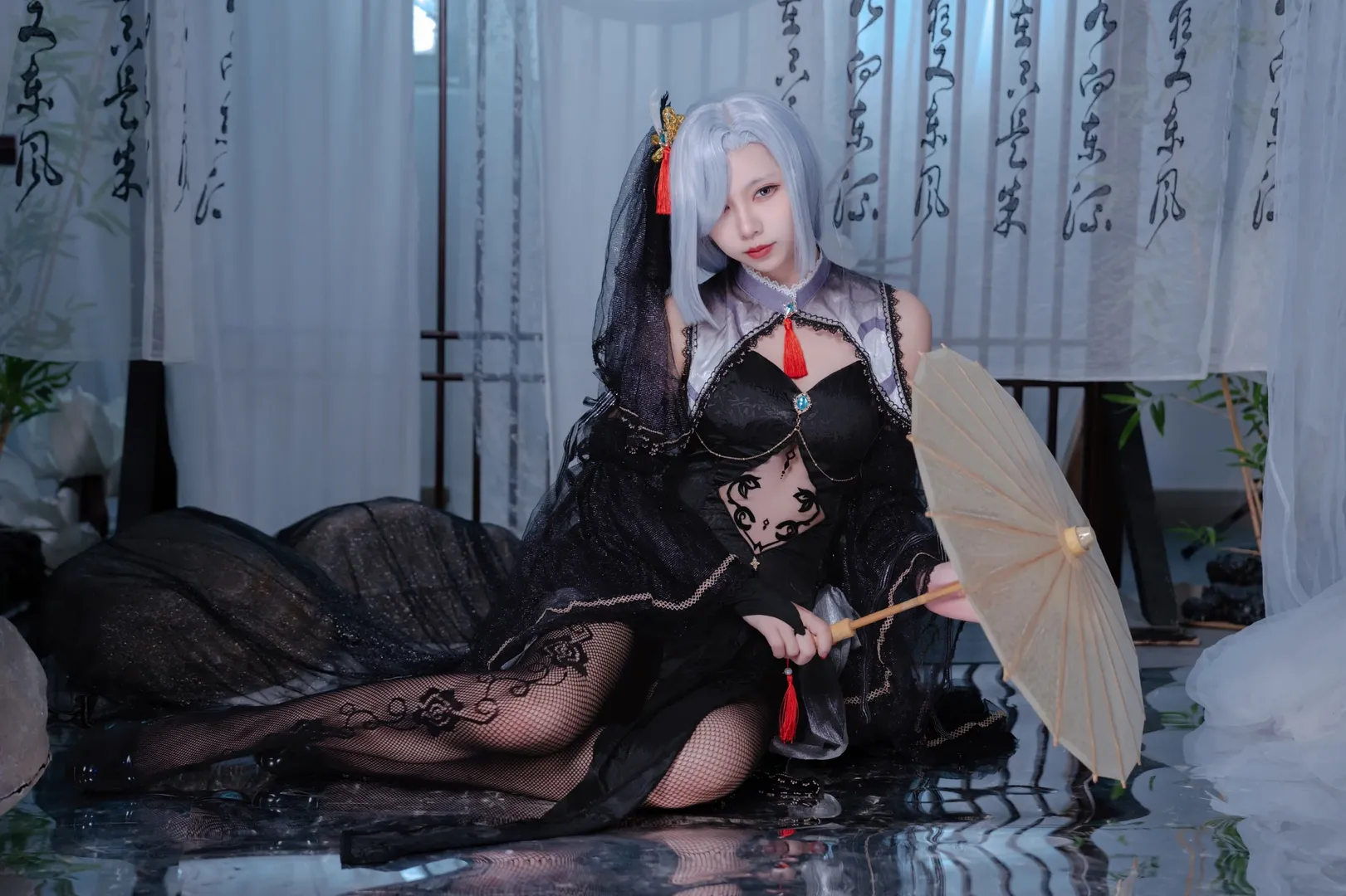 原神, 申鹤cos, 同人花嫁, 国风Cosplay, 黑纱服饰 - 第2张