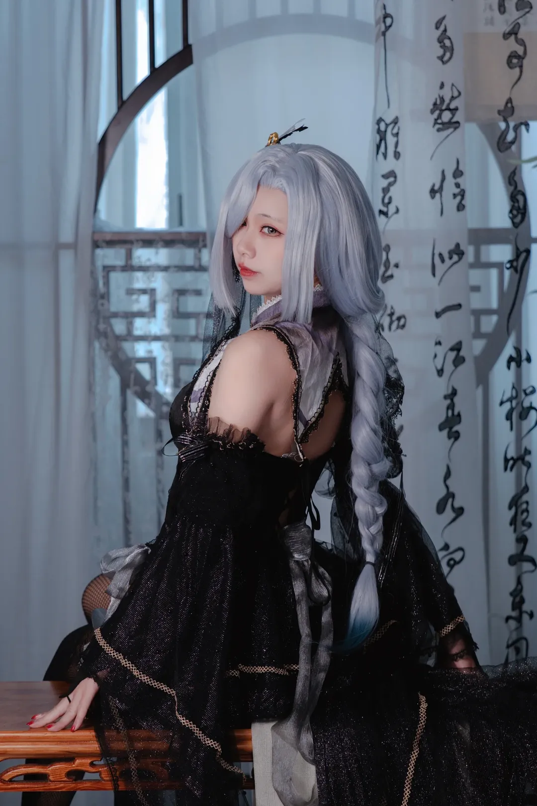 原神, 申鹤cos, 同人花嫁, 国风Cosplay, 黑纱服饰 - 第3张