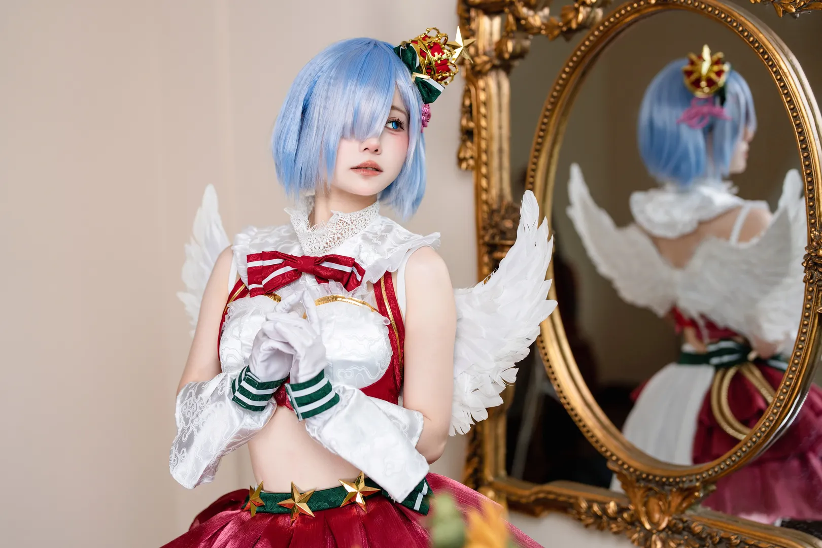 二次元cosplay, 蕾姆cos, Re:从零开始的异世界生活, 圣诞穿搭, 甜妹写真